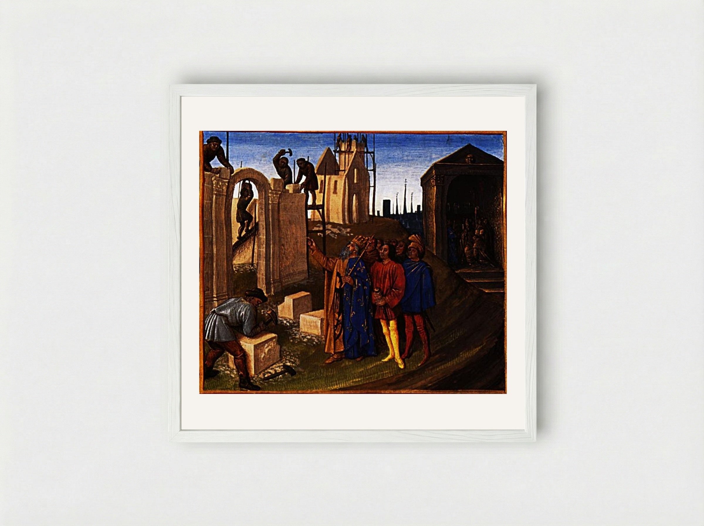 Charlemagne as a Builder - Jean Fouquet - Framed Print White