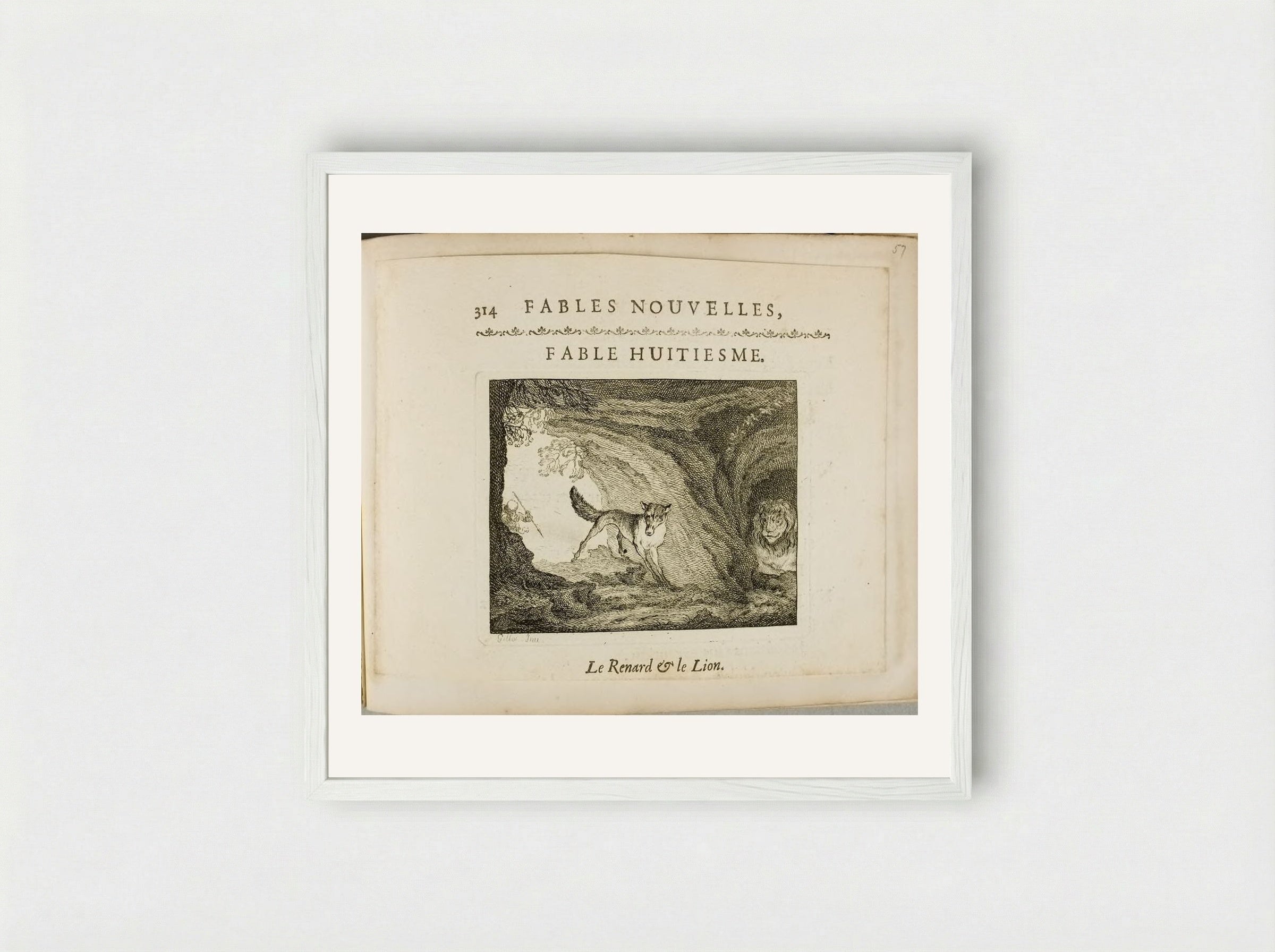The Fox and the Lion - Claude Gillot - Framed Print White