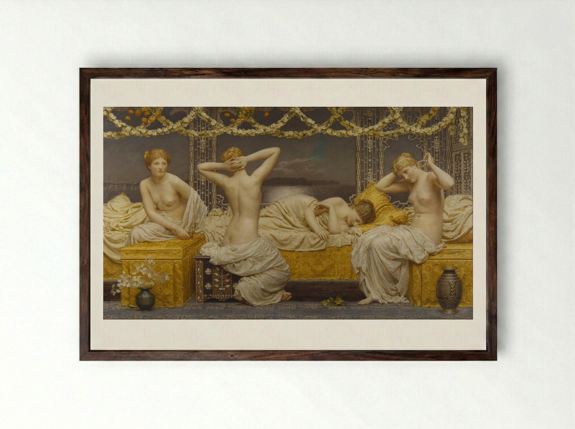 A Summer Night - Albert Joseph Moore - Framed Print Dark Wood
