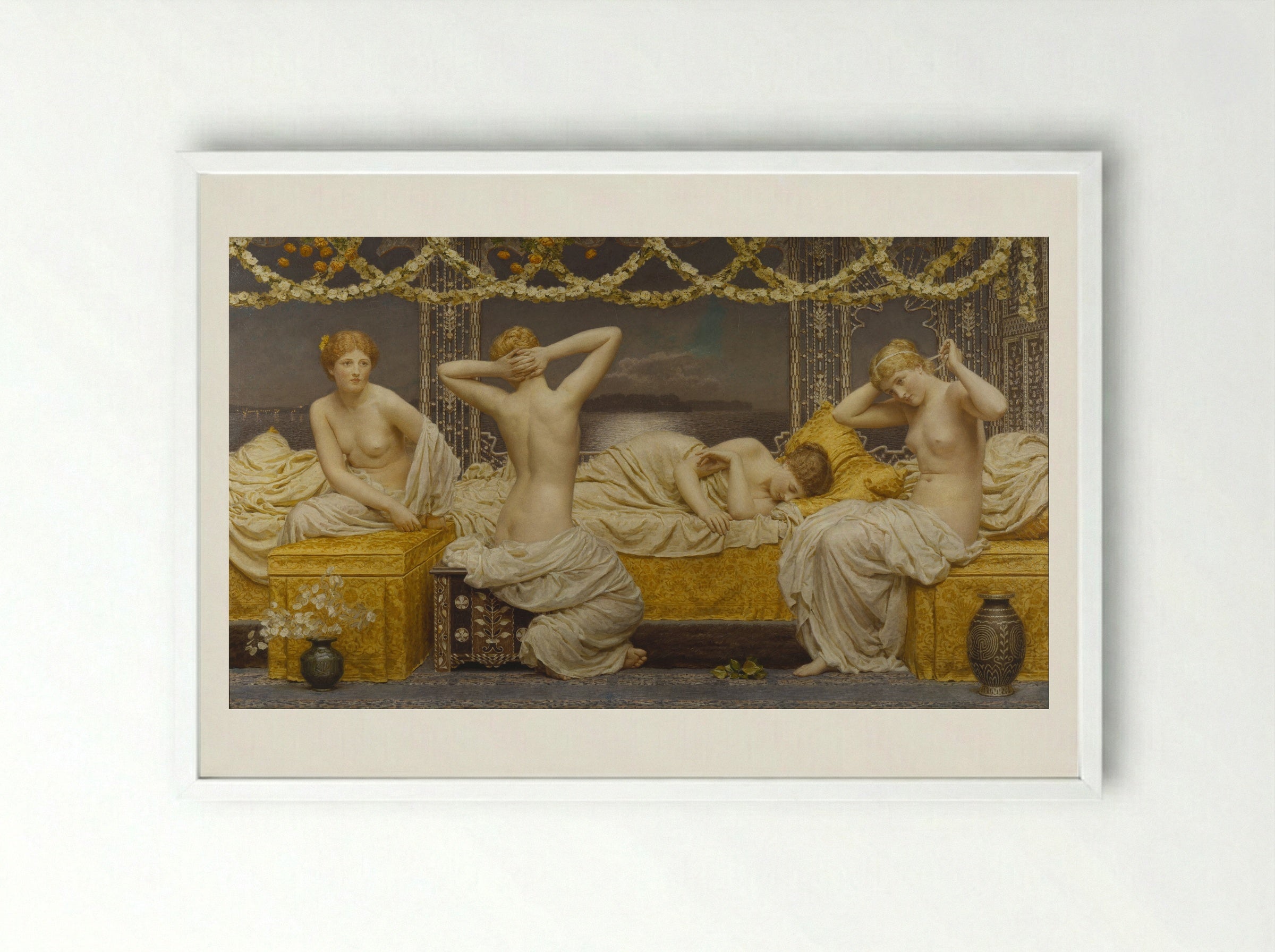 A Summer Night - Albert Joseph Moore - Framed Print White