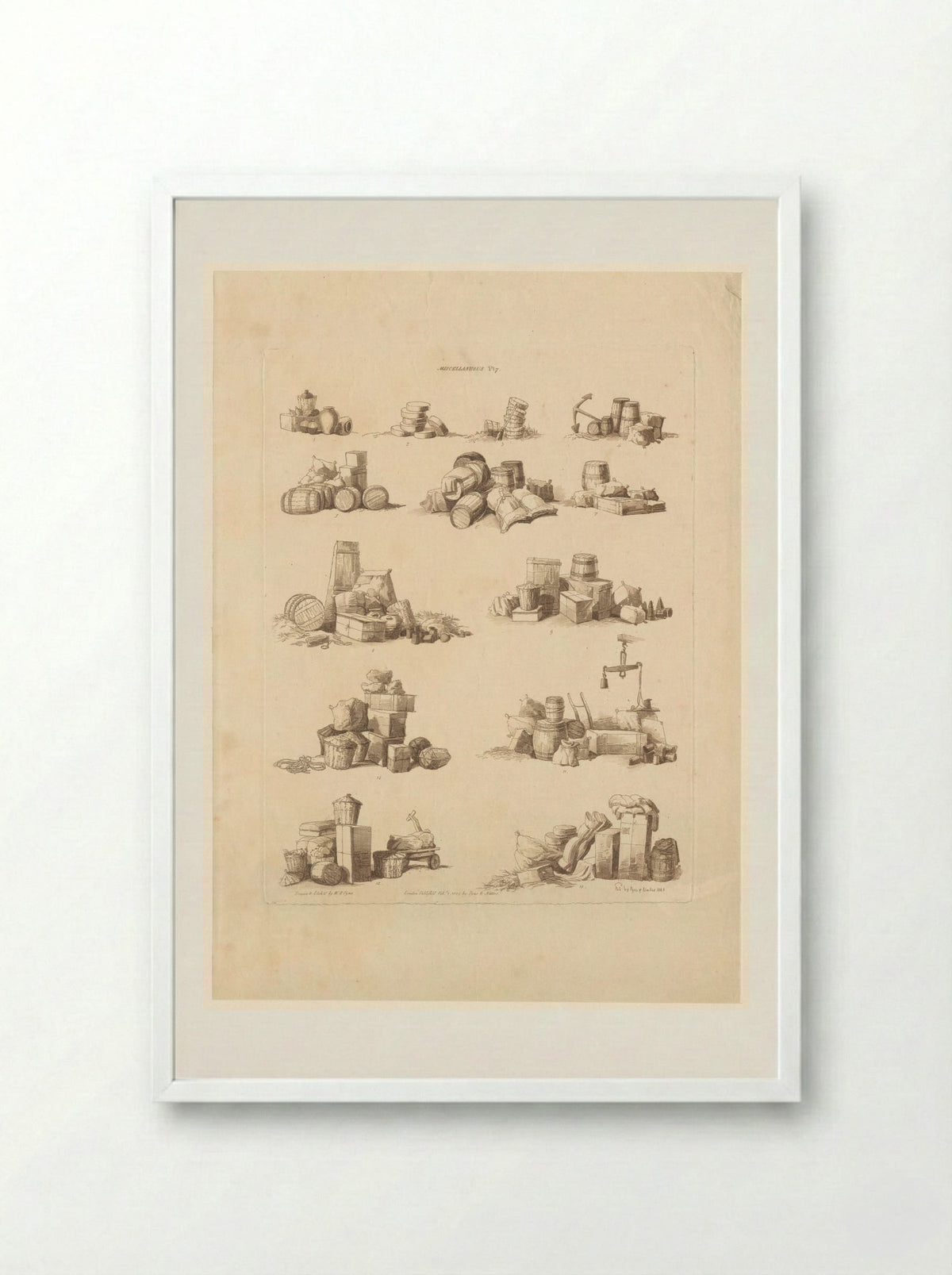 Dertien stapels met diverse containers - John Hill - Framed Print White