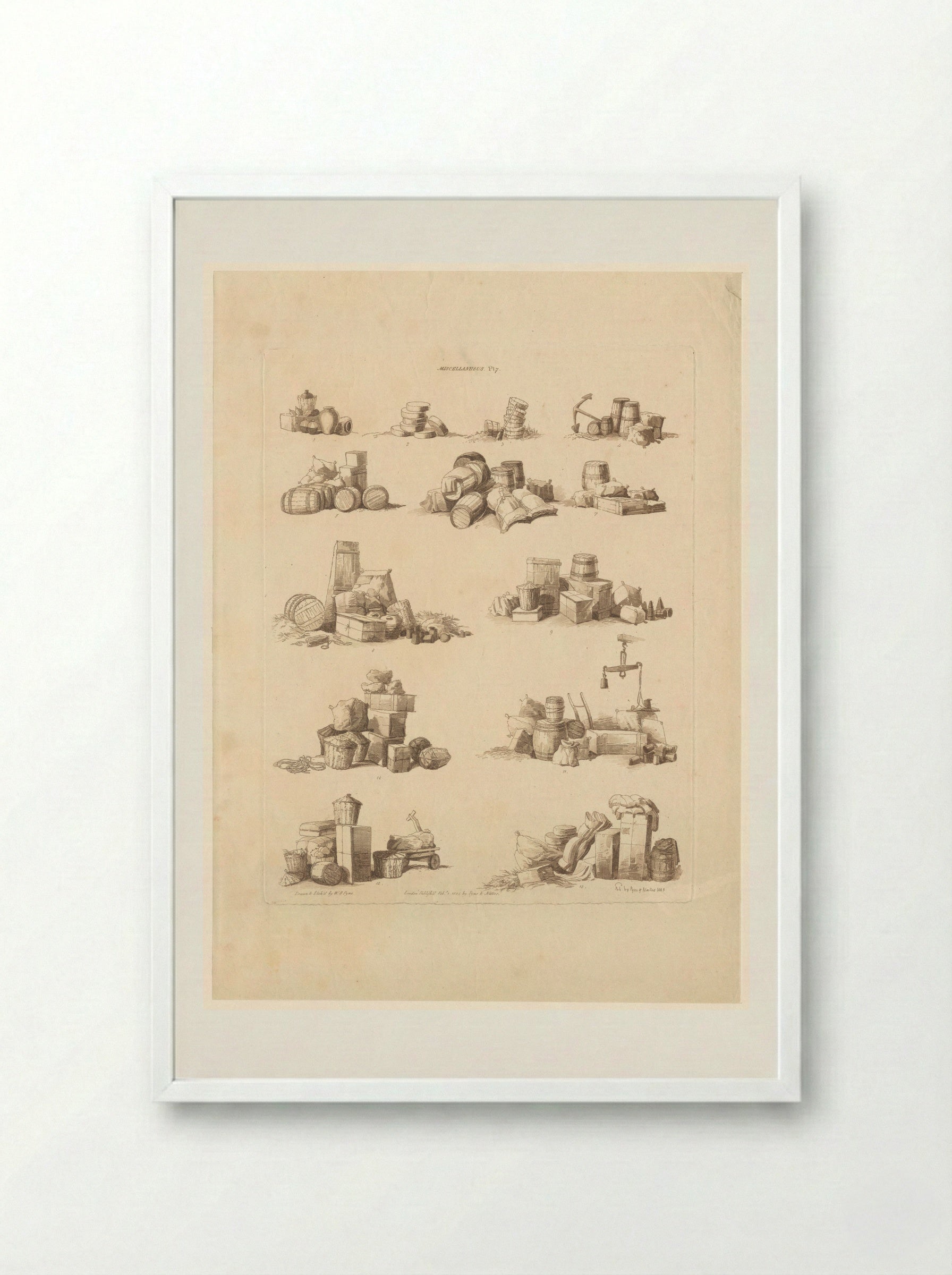 Dertien stapels met diverse containers - John Hill - Framed Print White