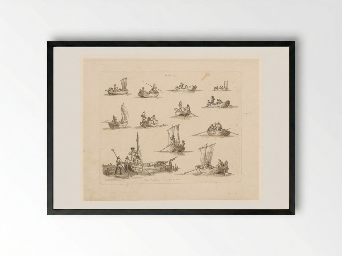 Boats, Plate 4 - John Hill - Framed Print Black