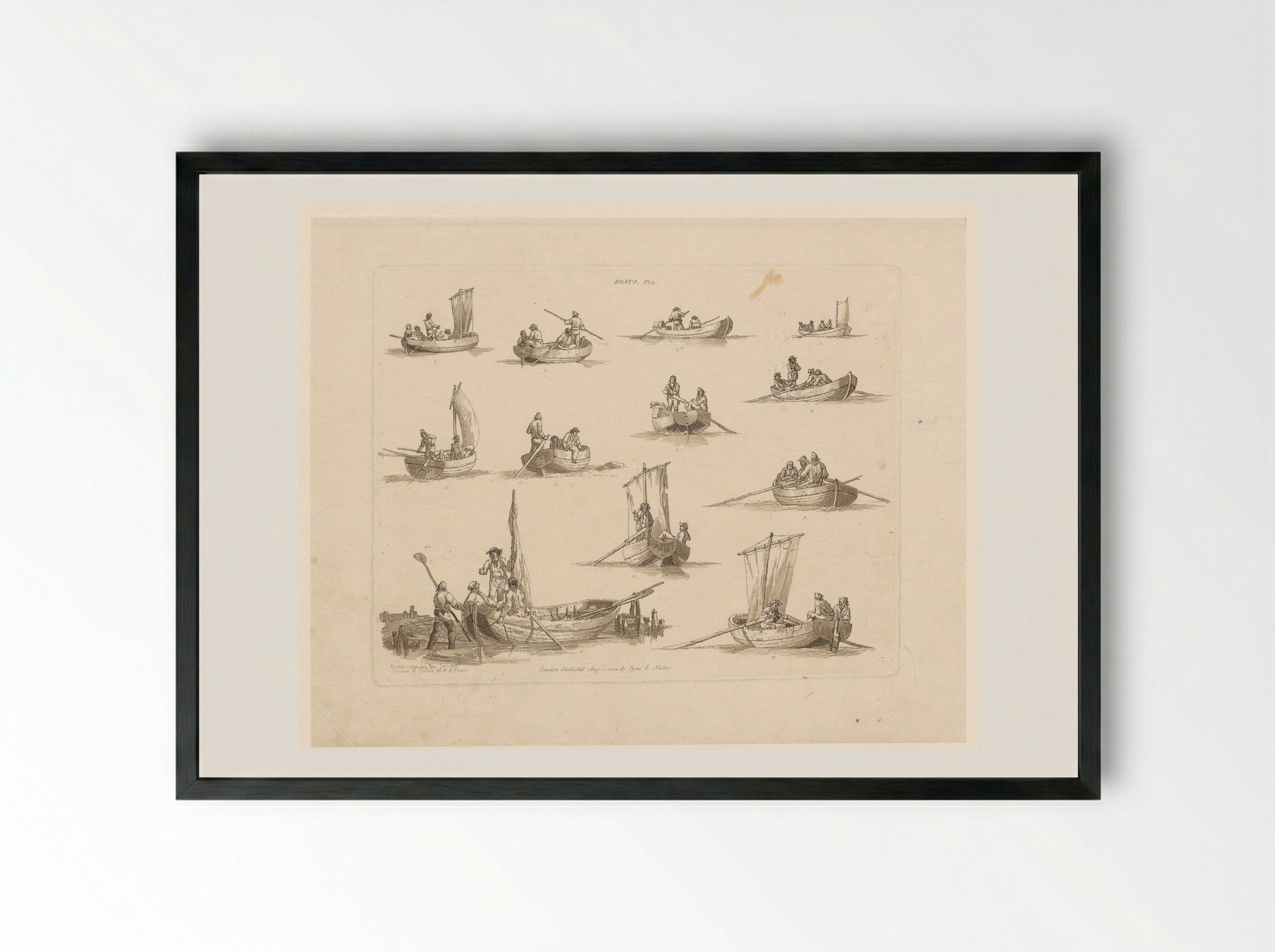 Boats, Plate 4 - John Hill - Framed Print Black