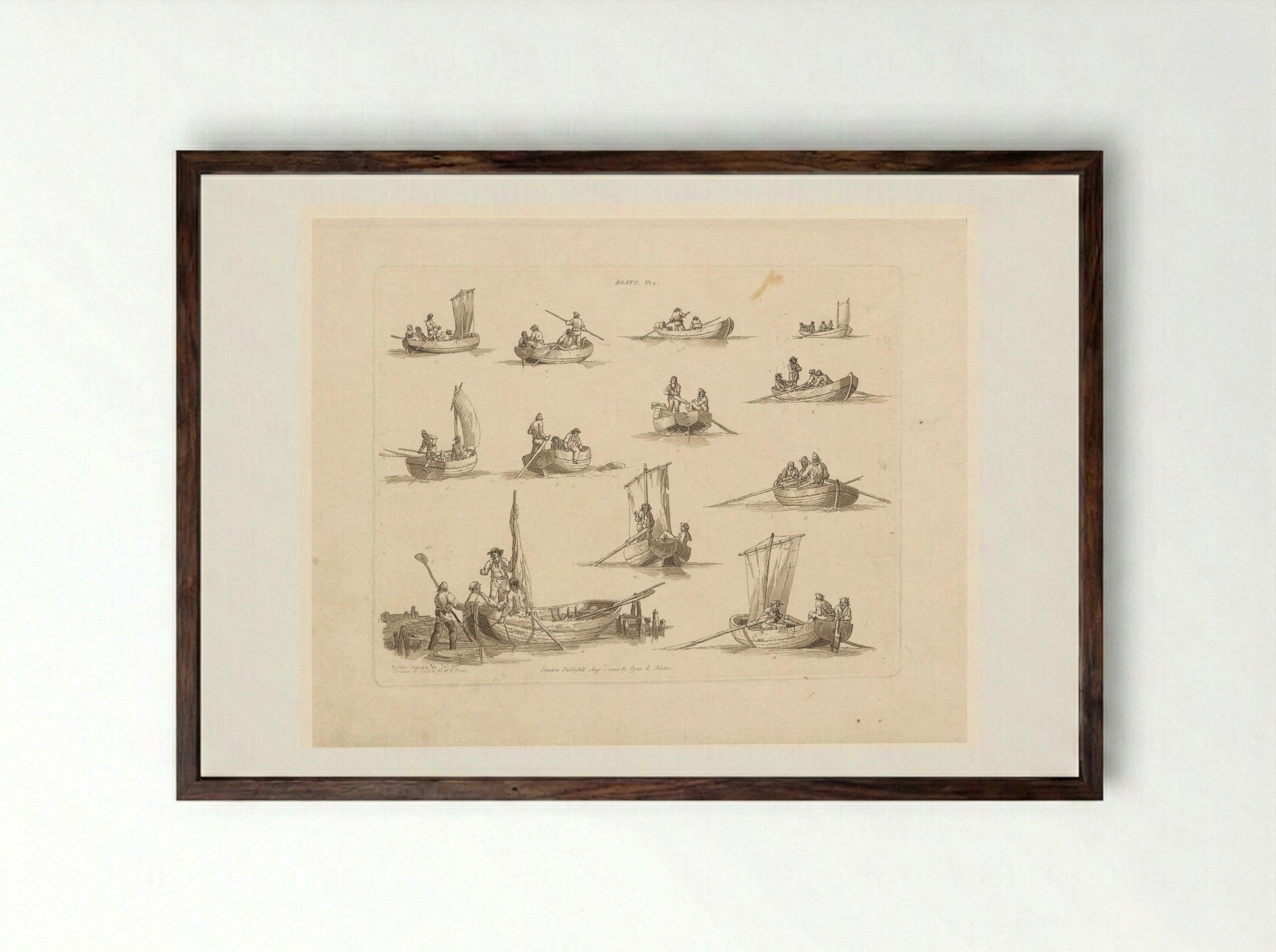 Boats, Plate 4 - John Hill - Framed Print Dark Wood
