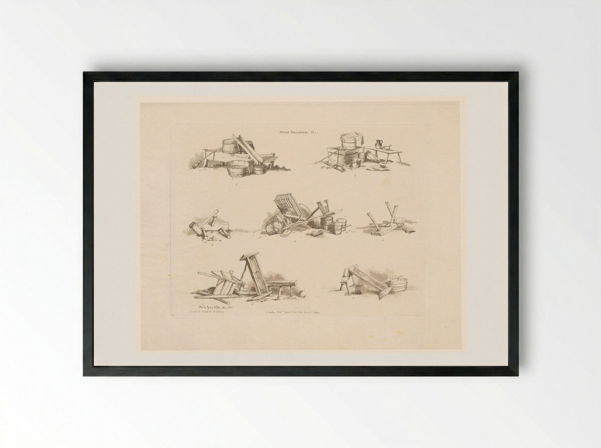 Rustic Vignettes, Plate 1 - William Henry Pyne - Framed Print Black