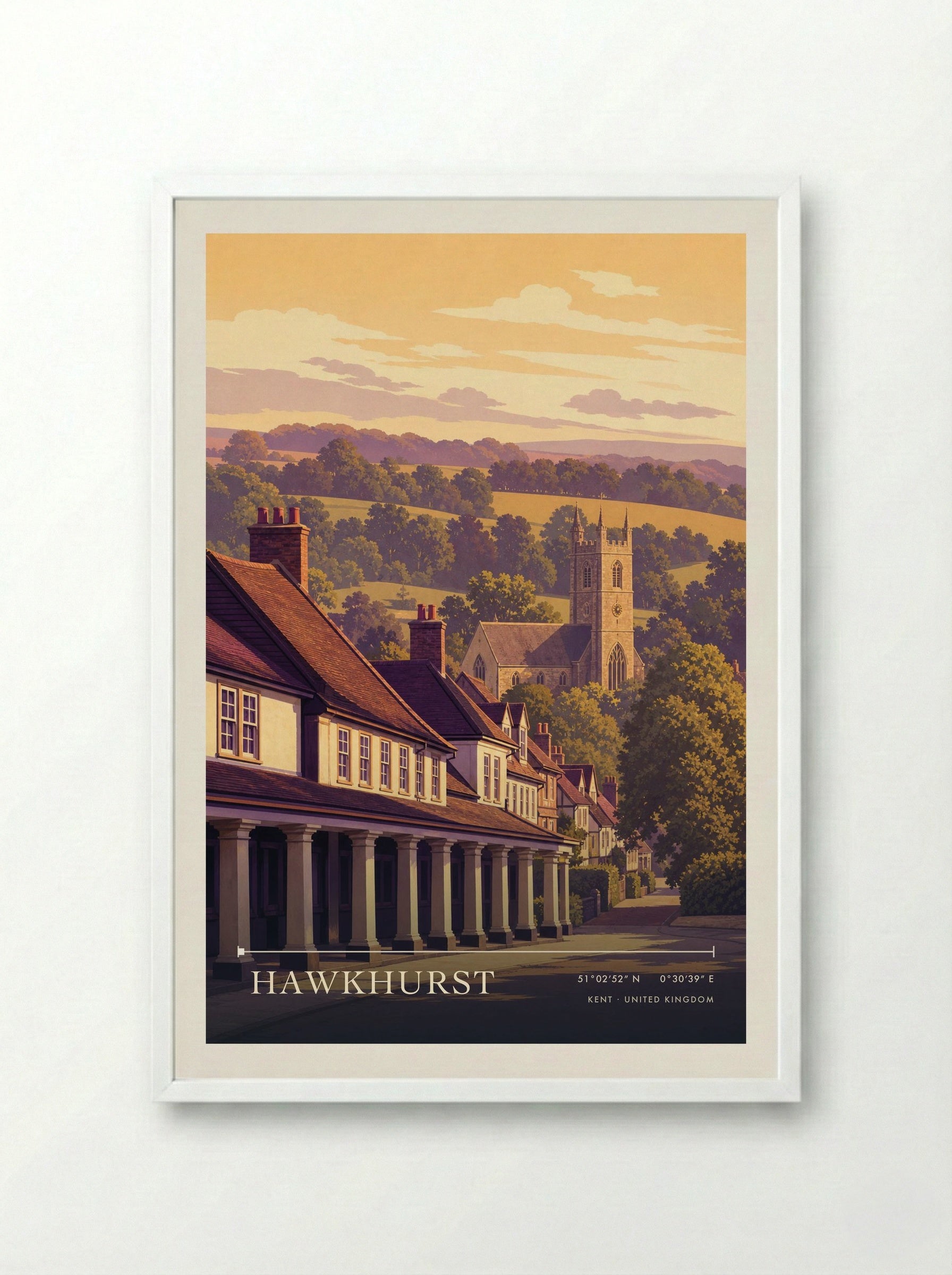 Hawkhurst Kent United Kingdom Travel Poster - Framed Print White