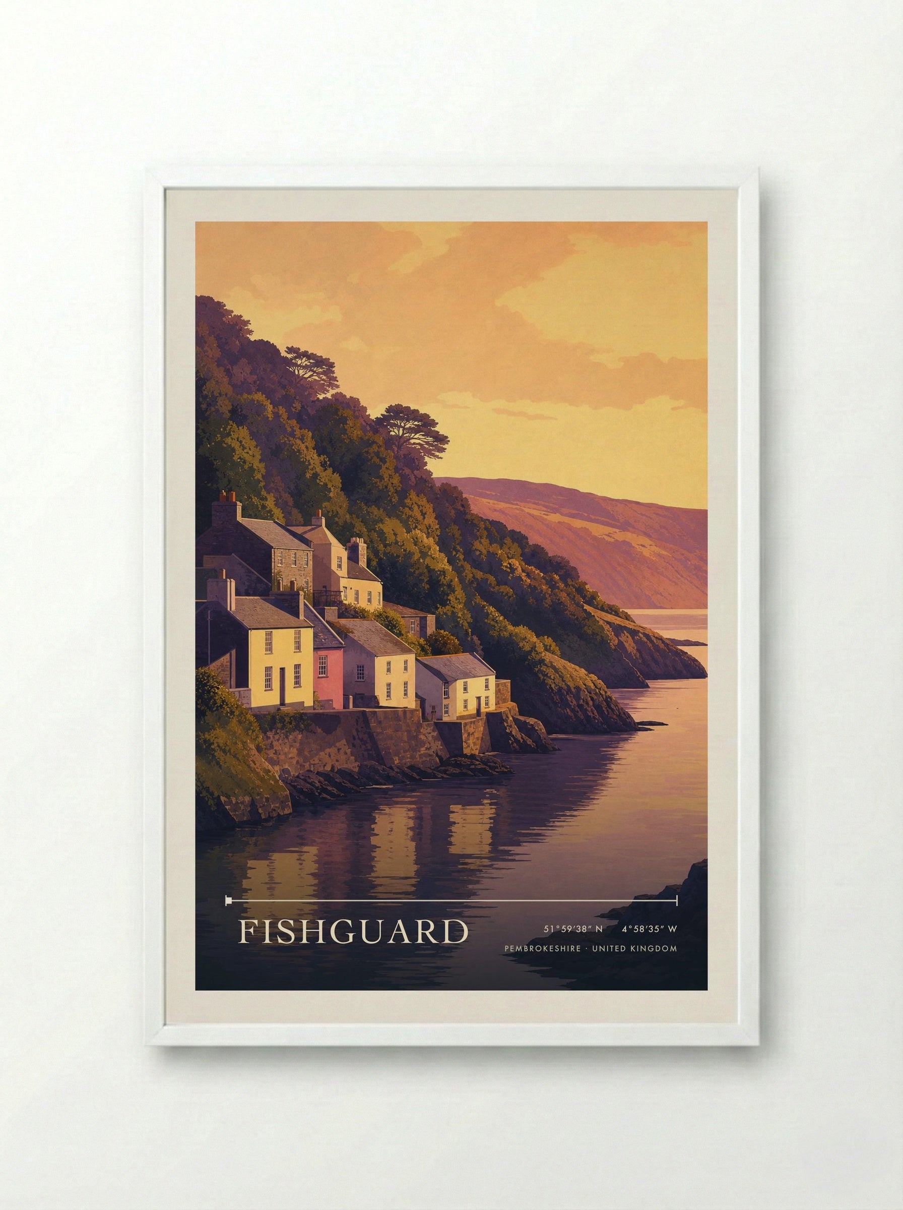 Fishguard Pembrokeshire United Kingdom Travel Poster - Framed Print White