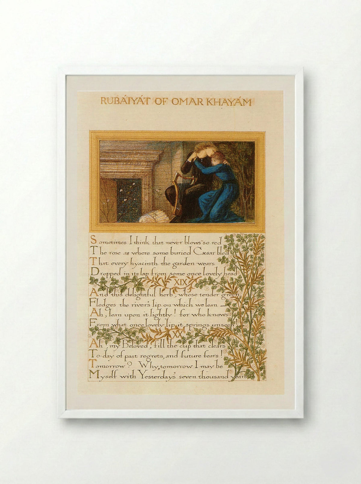 Page from The Rubaiyat of Omar Khayyam - William Morris - Framed Print White