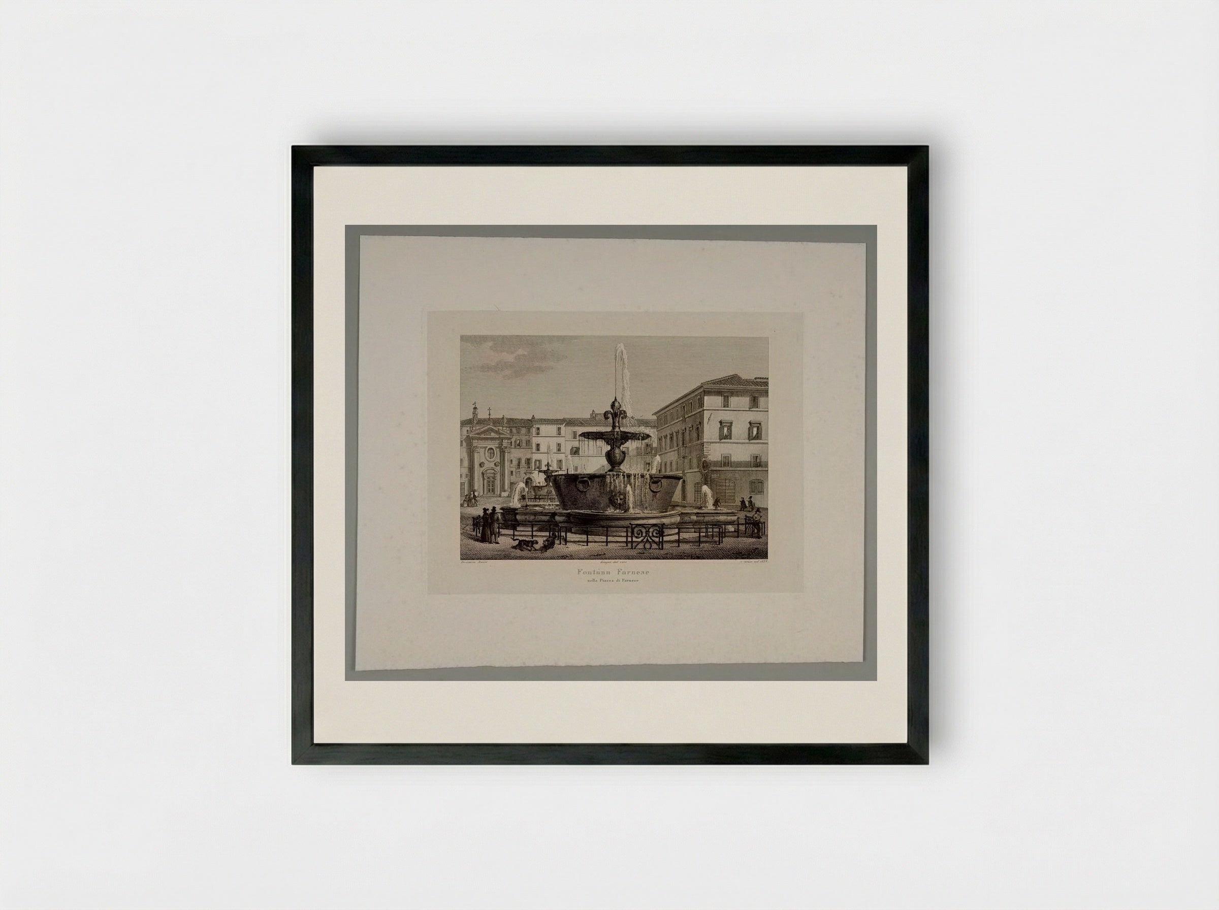 Farnese Fountain in the Piazza Farnese - Domenico Amici - Framed Print Black