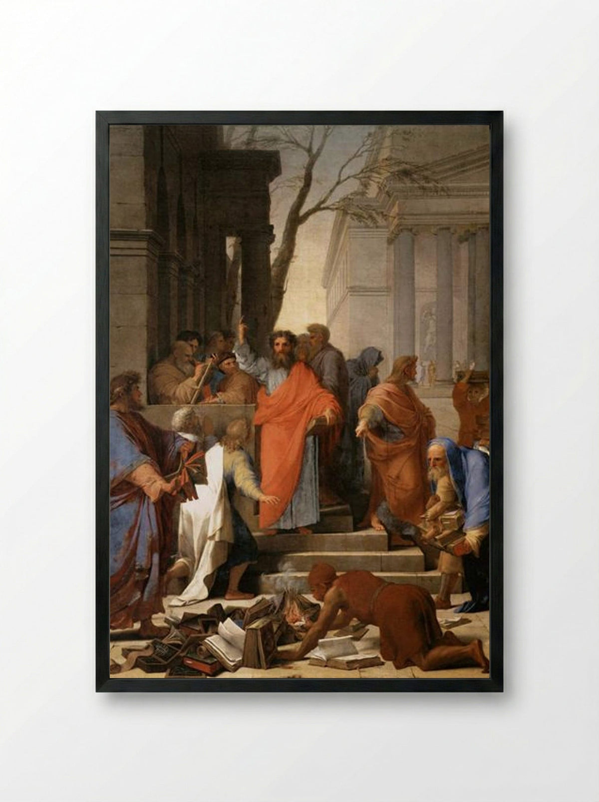 The Preaching of St. Paul at Ephesus - Eustache Le Sueur - Framed Print Black