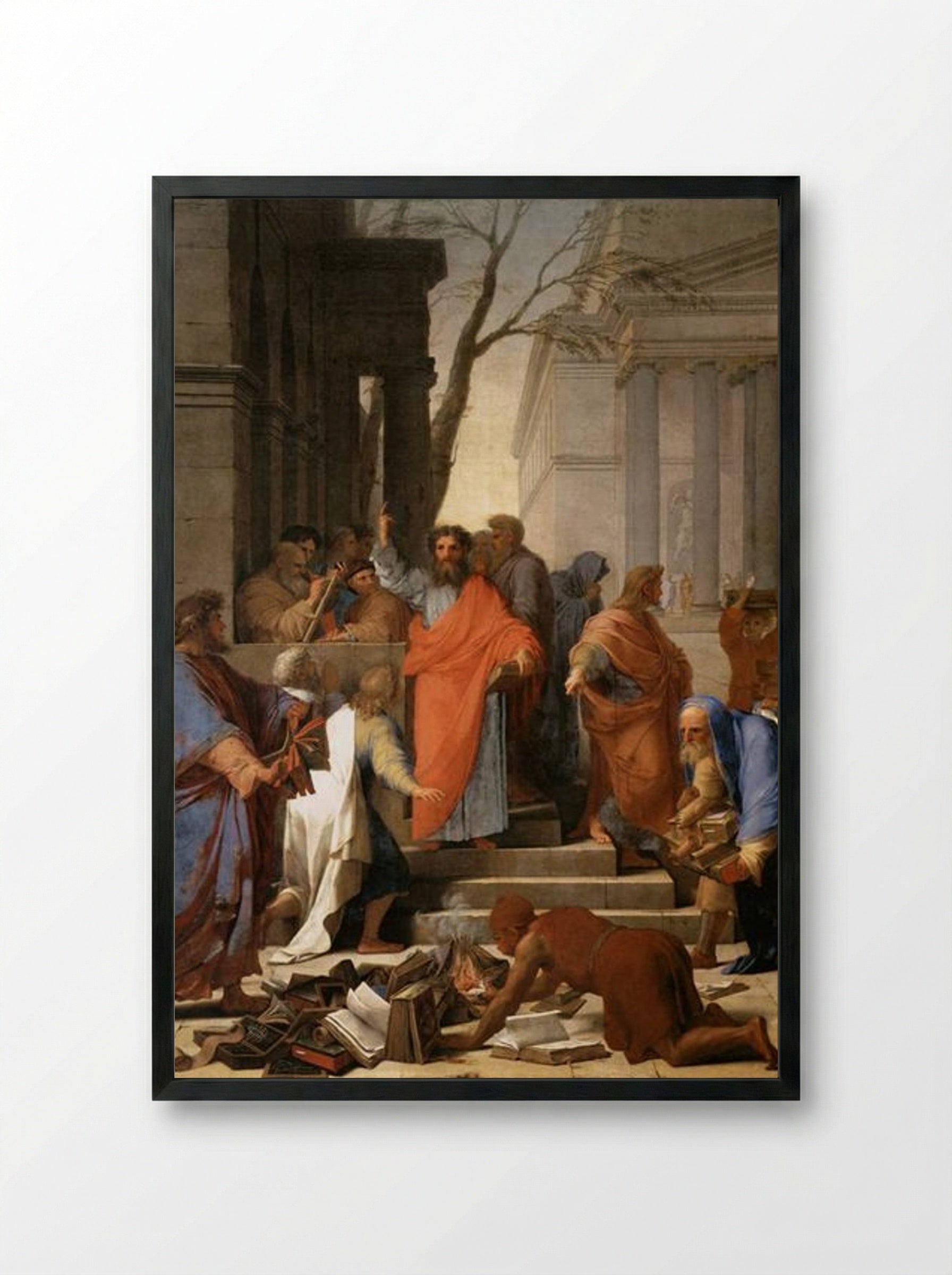 The Preaching of St. Paul at Ephesus - Eustache Le Sueur - Framed Print Black