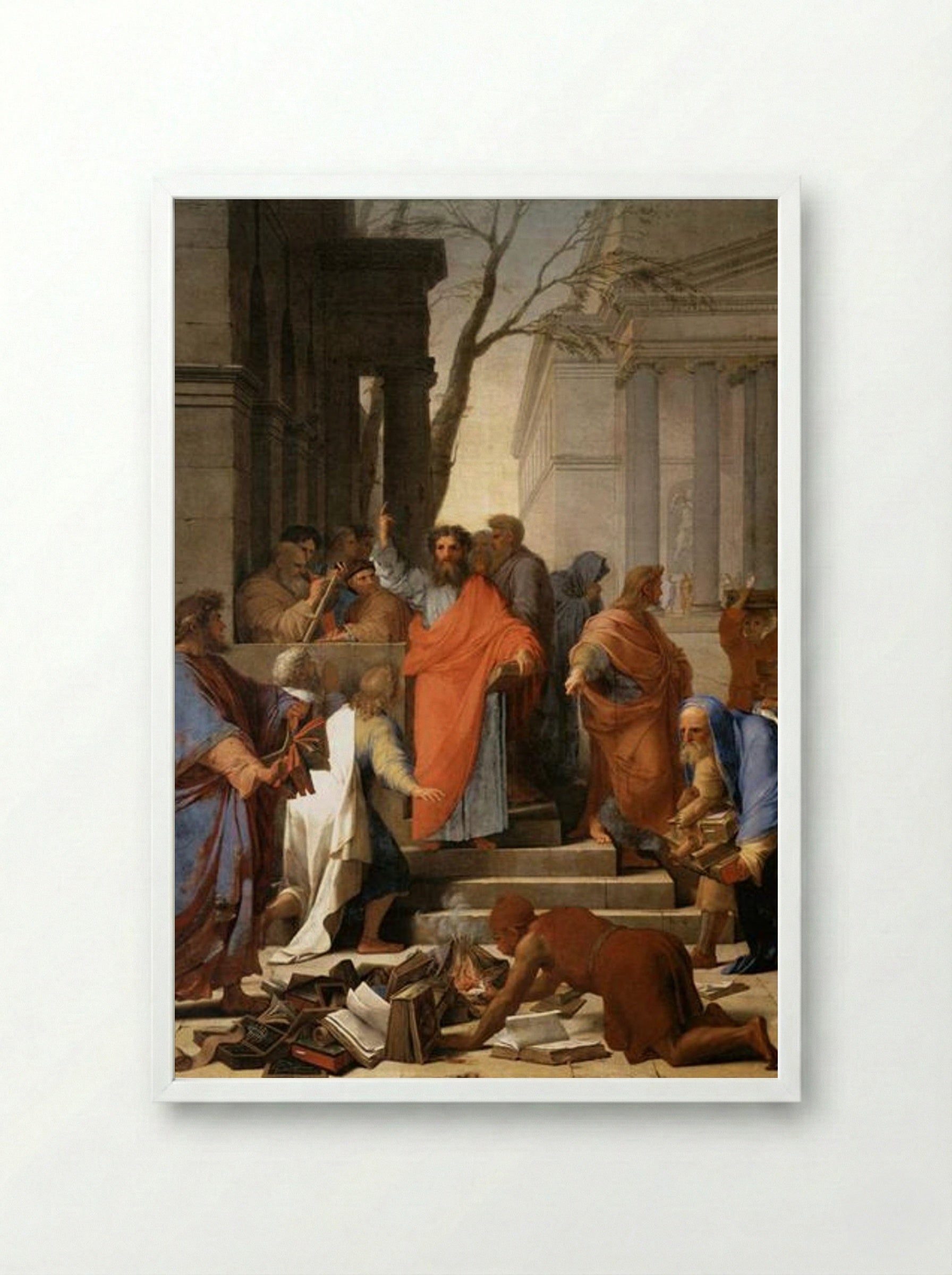The Preaching of St. Paul at Ephesus - Eustache Le Sueur - Framed Print White