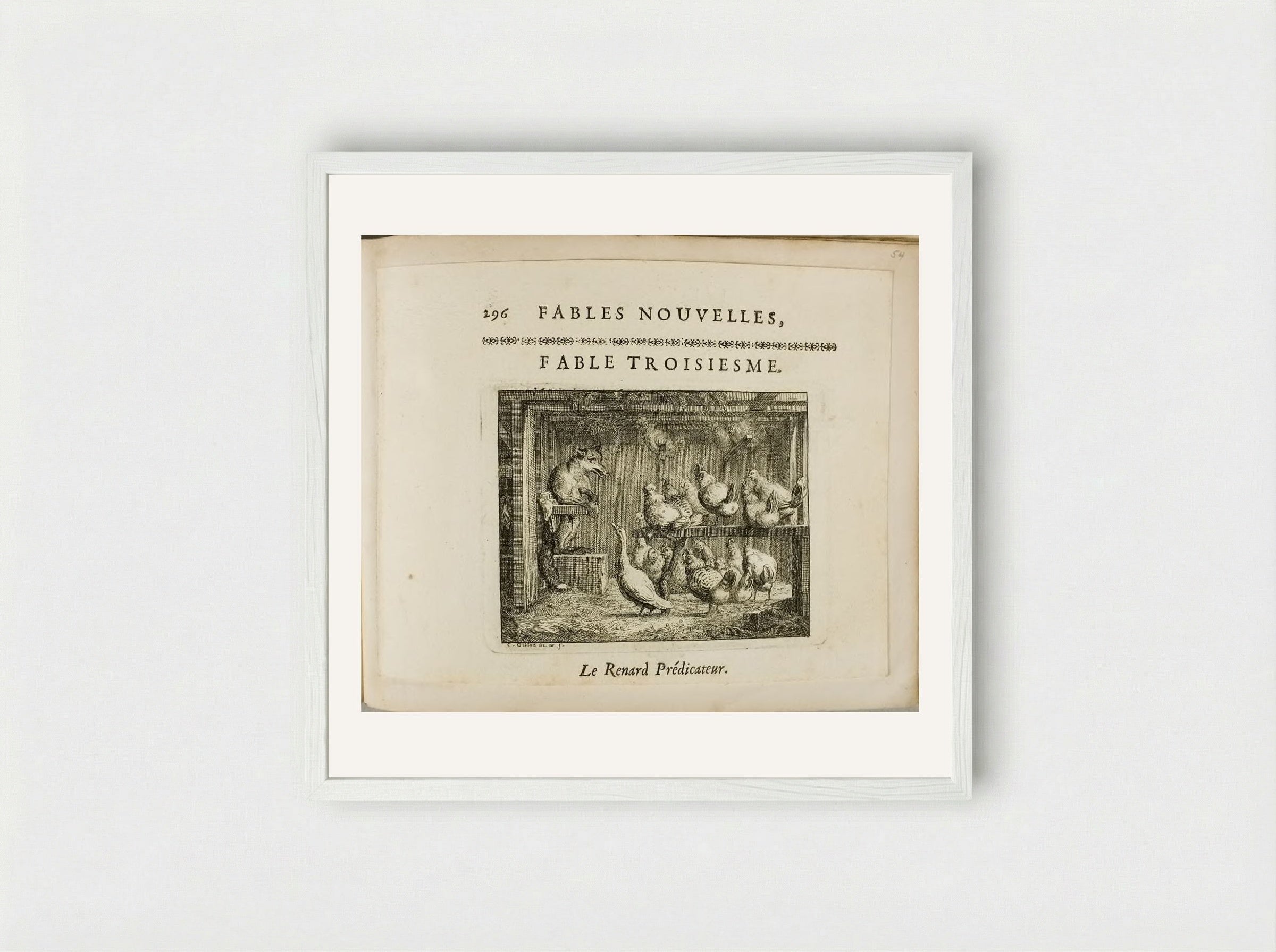 The Preacher Fox - Claude Gillot - Framed Print White