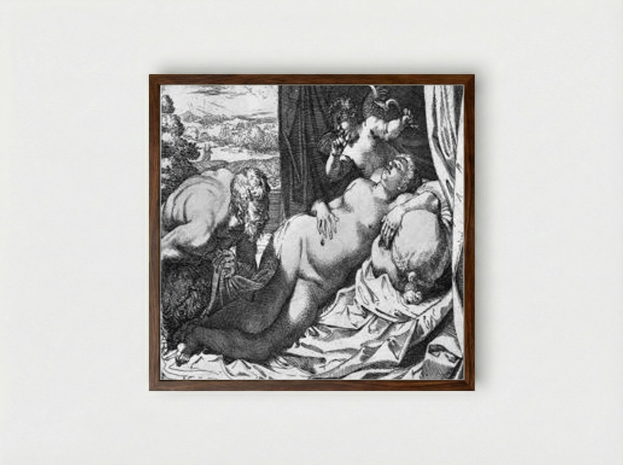 Jupiter and Antiope - Annibale Carracci - Framed Print Dark Wood