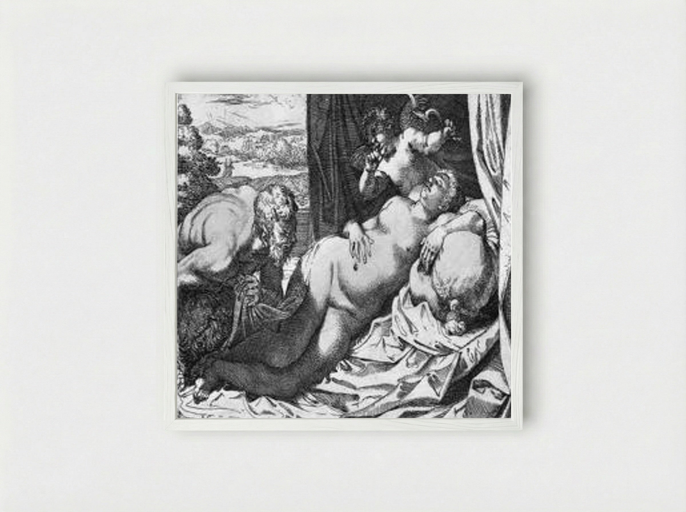 Jupiter and Antiope - Annibale Carracci - Framed Print White