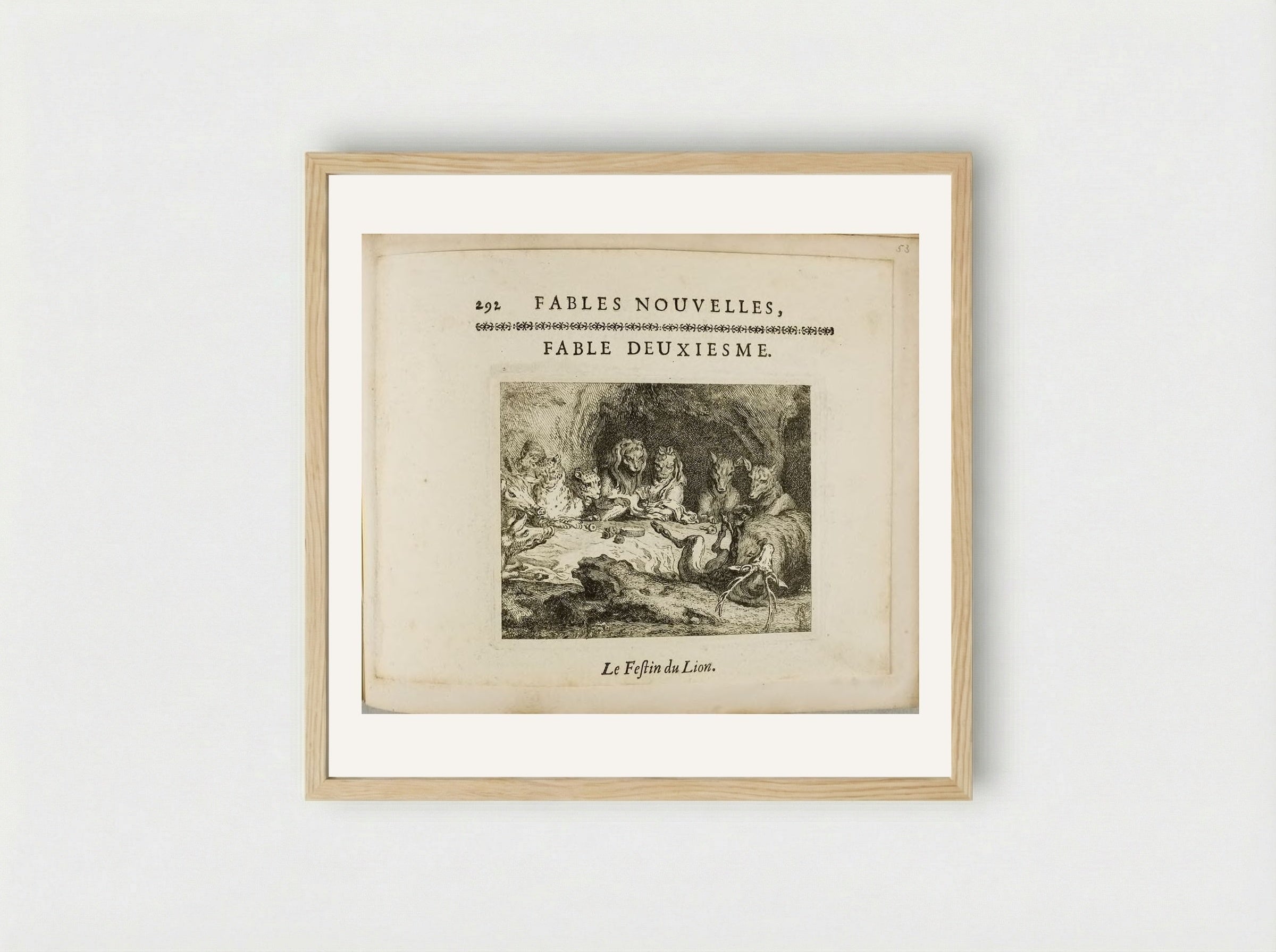 The Lion's Dinner Party - Claude Gillot - Framed Print Wood