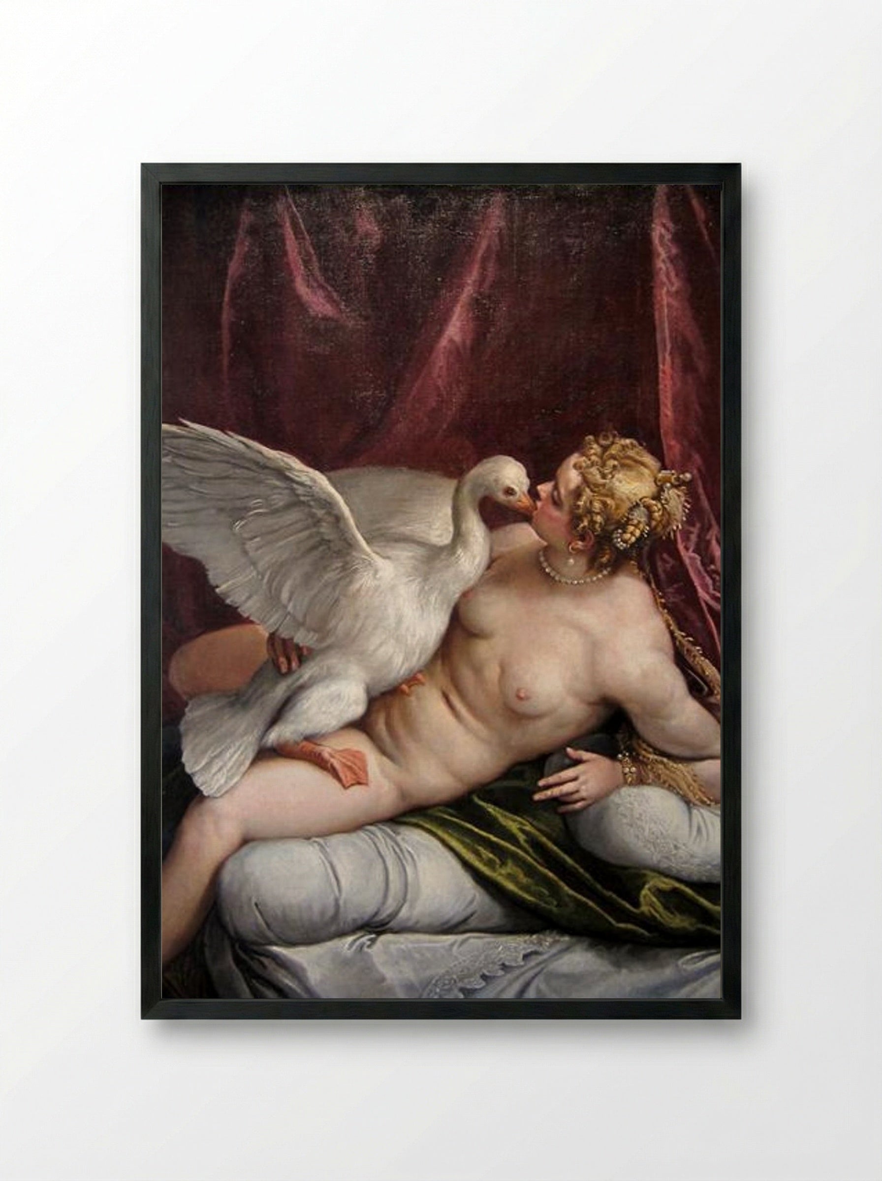Leda and the Swan - Paolo Veronese - Framed Print Black