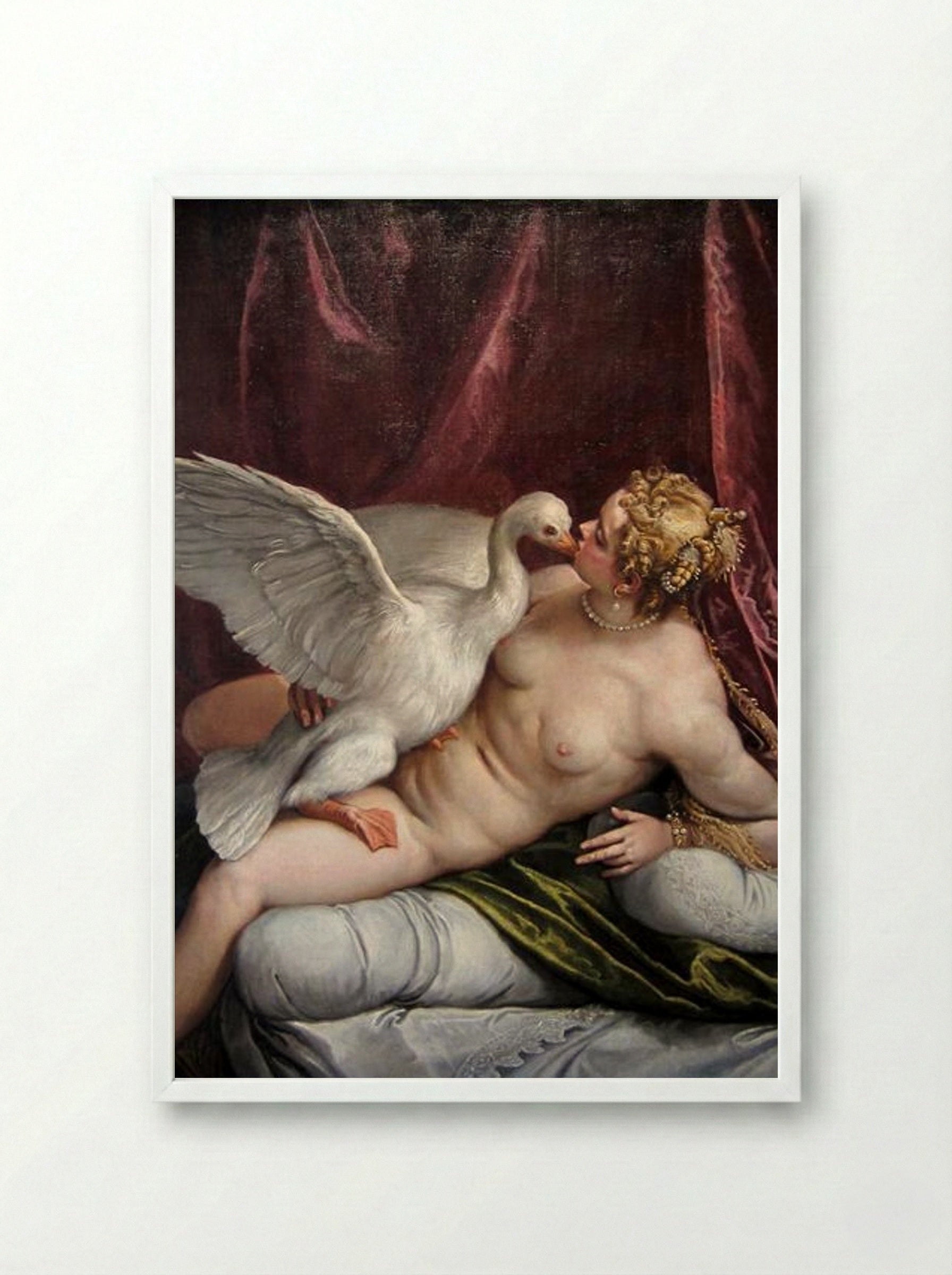 Leda and the Swan - Paolo Veronese - Framed Print White