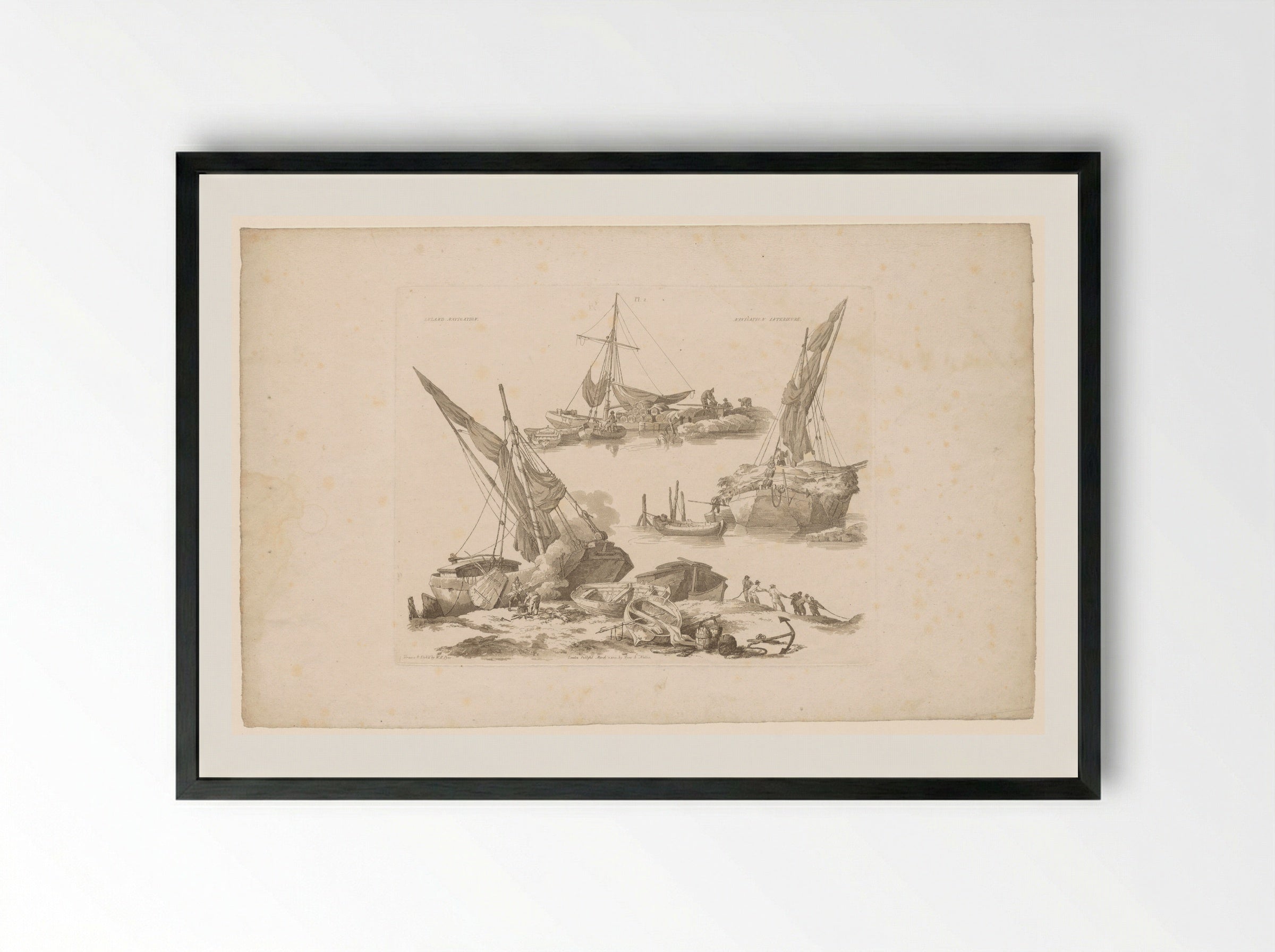 Aanlegplaatsen met vrachtschepen - John Hill - Framed Print Black