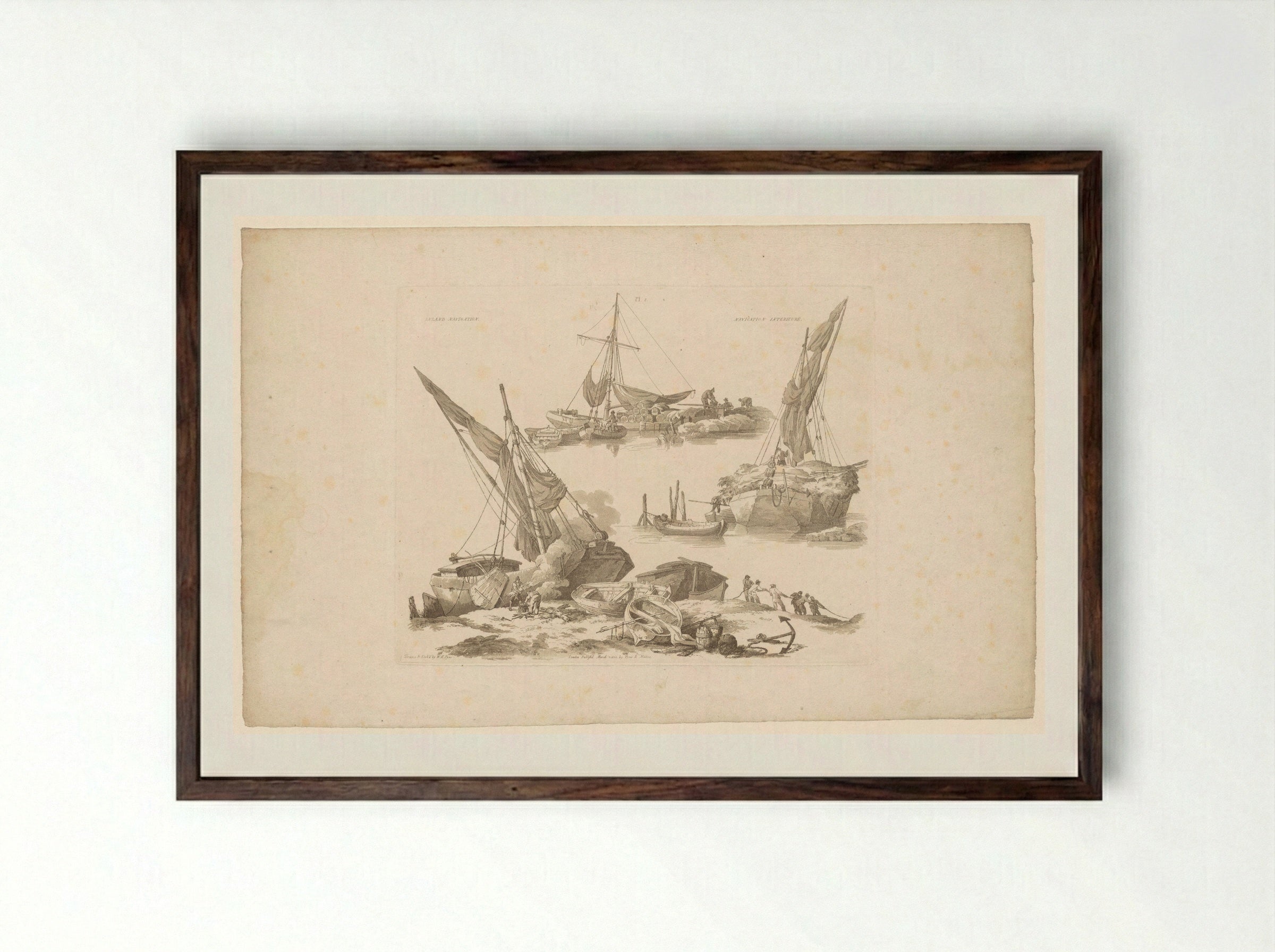 Aanlegplaatsen met vrachtschepen - John Hill - Framed Print Dark Wood