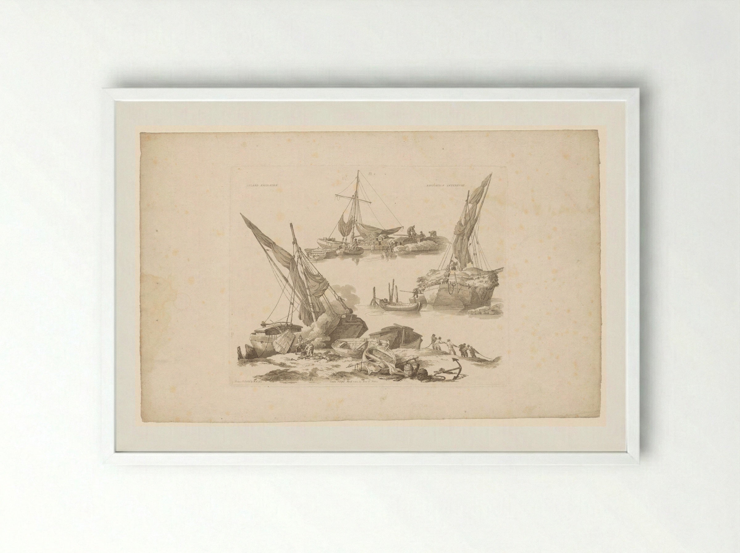 Aanlegplaatsen met vrachtschepen - John Hill - Framed Print White