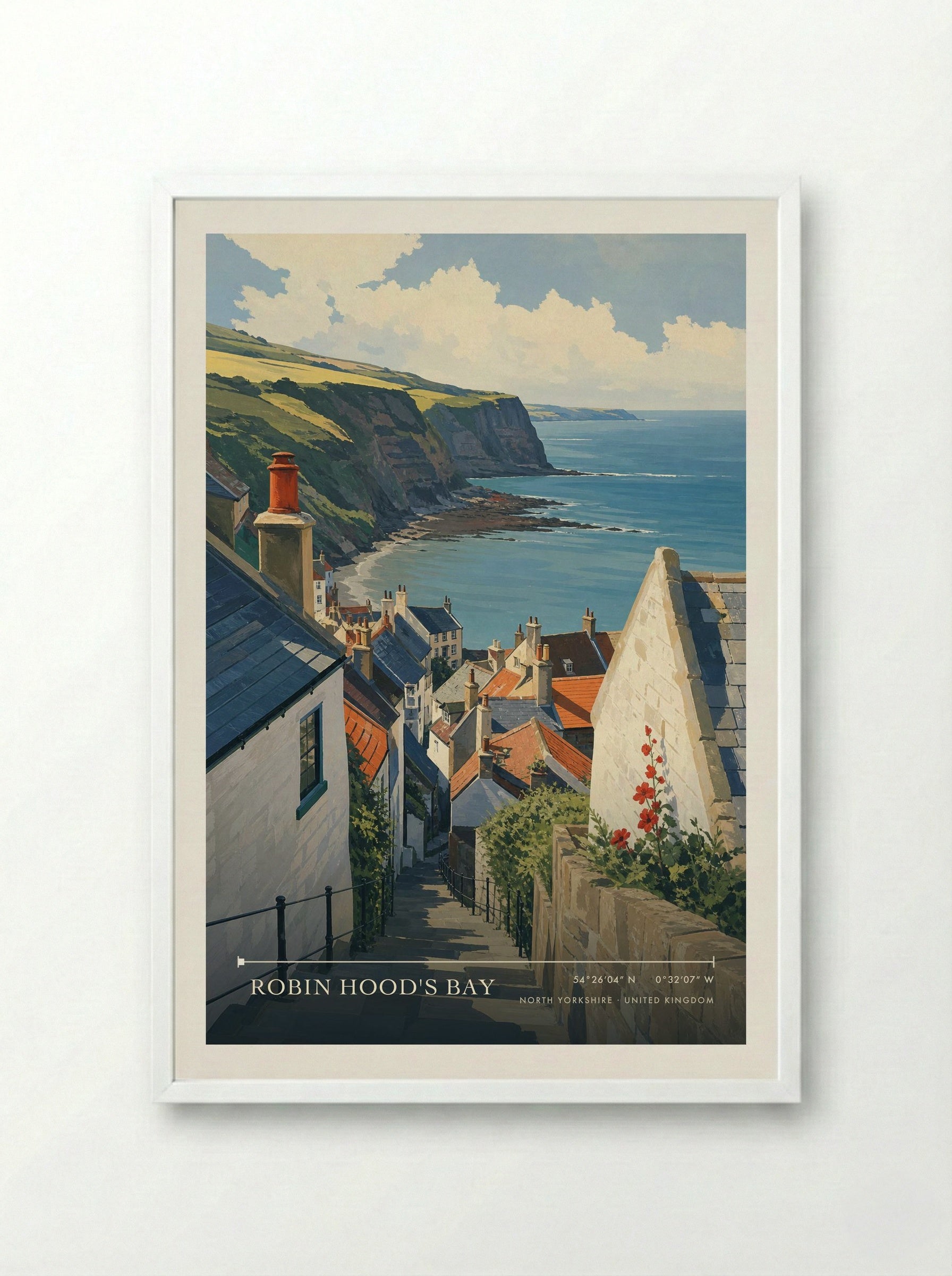 Robin Hood's Bay North Yorkshire United Kingdom Travel Poster - Framed Print White