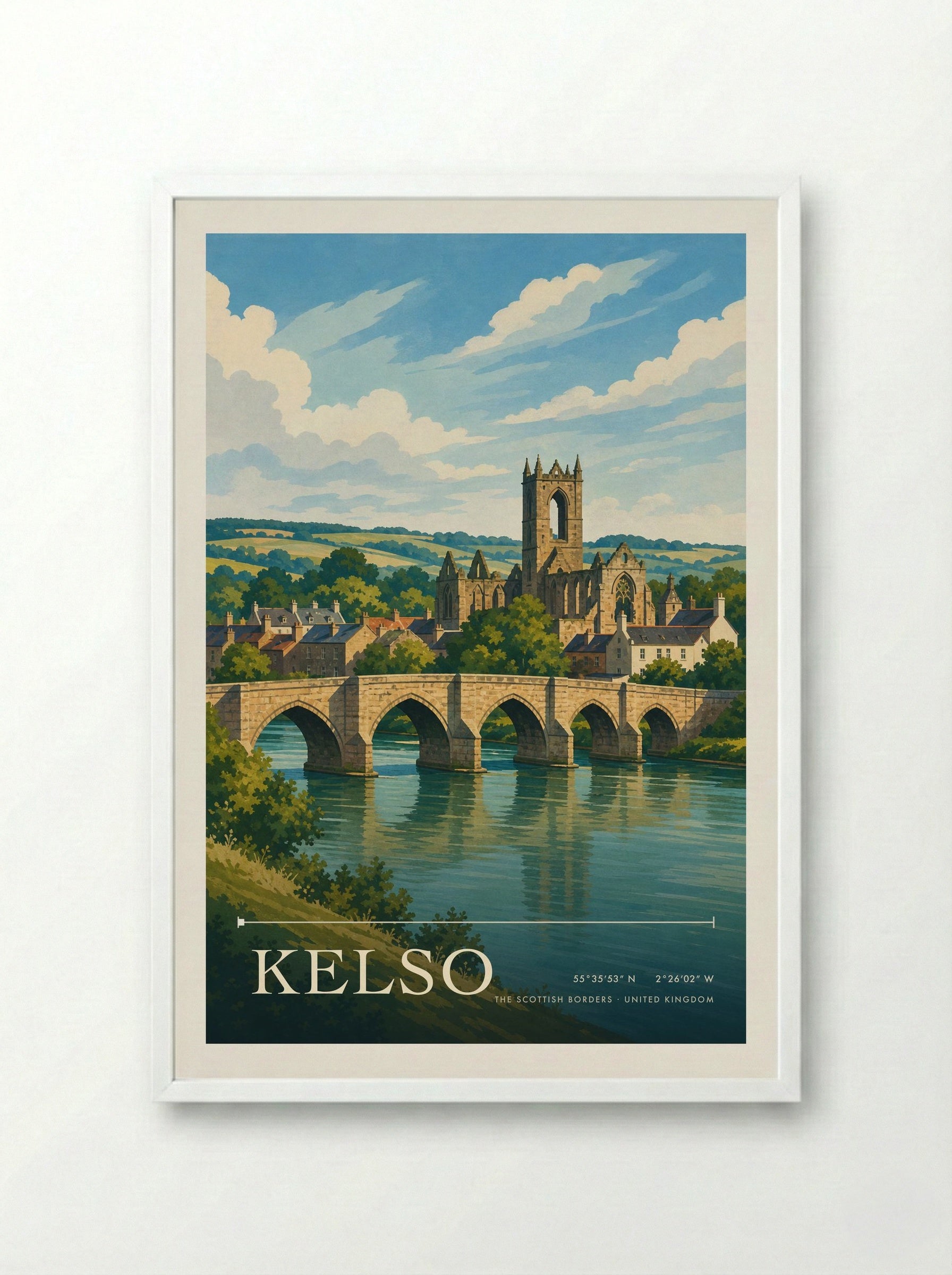 Kelso The Scottish Borders United Kingdom Travel Poster - Framed Print White