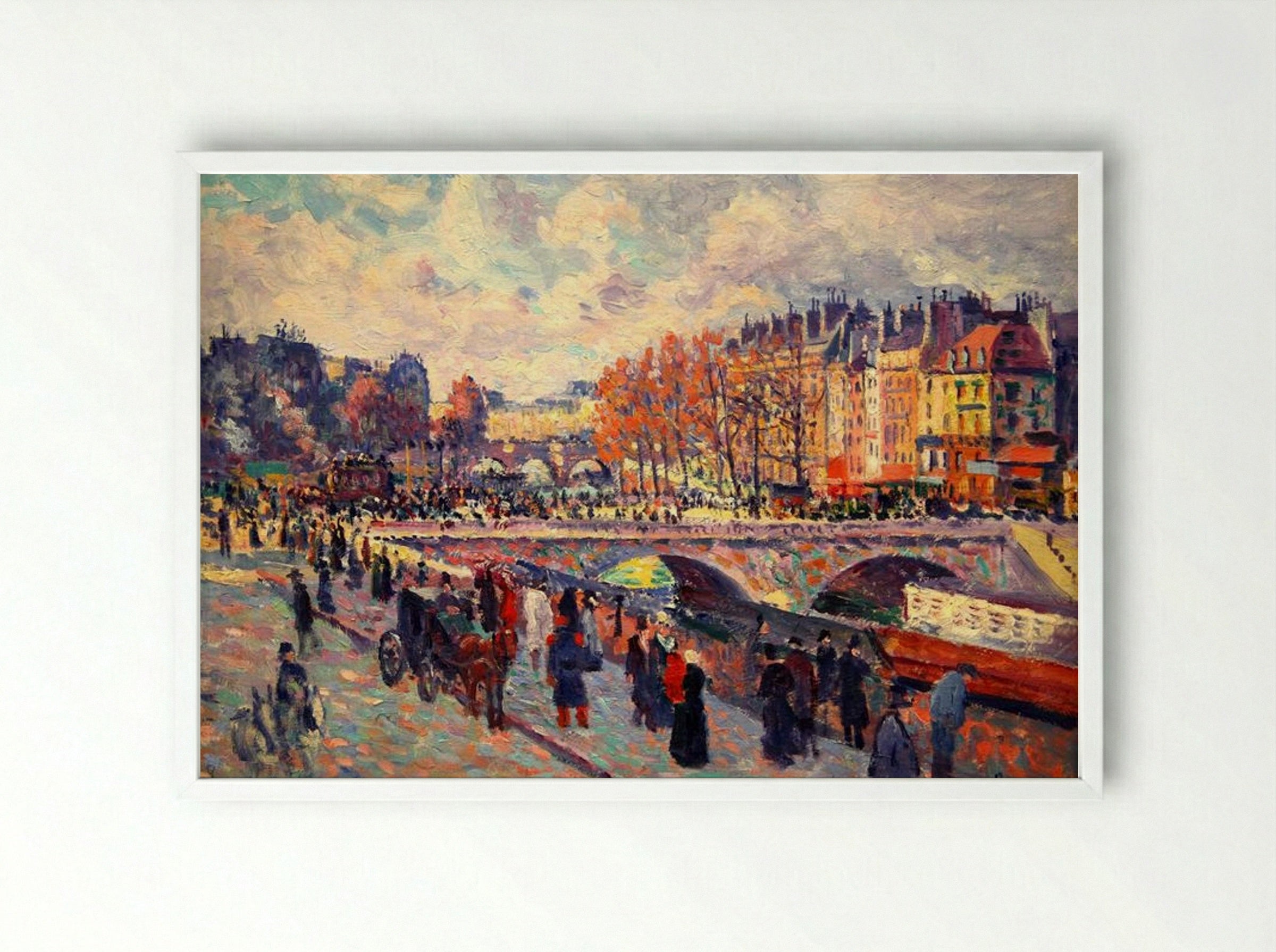 Quayside by the Seine in Paris - Maximilien Luce - Framed Print White