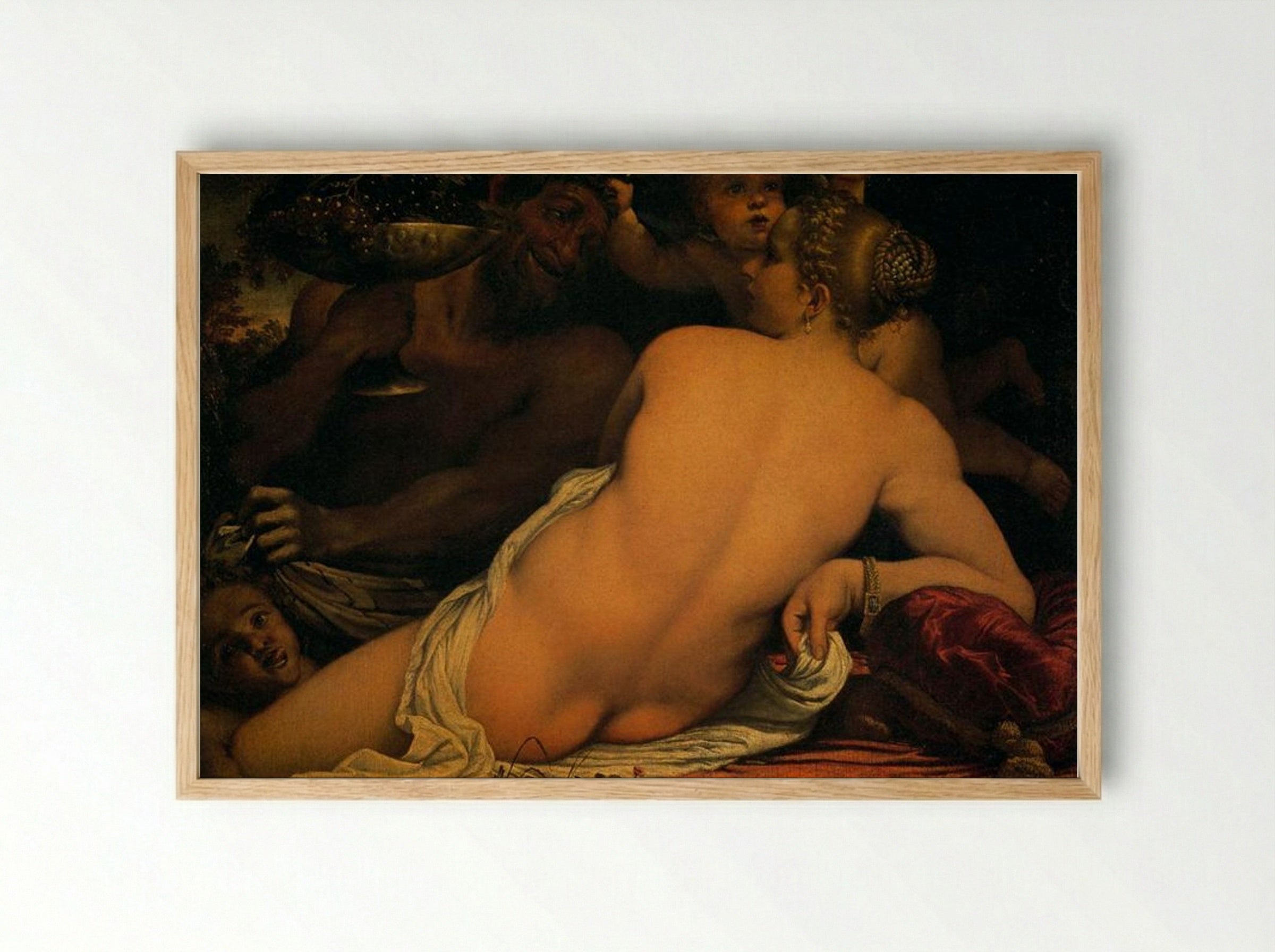 Venus with a Satyr and Cupids - Annibale Carracci - Framed Print Wood