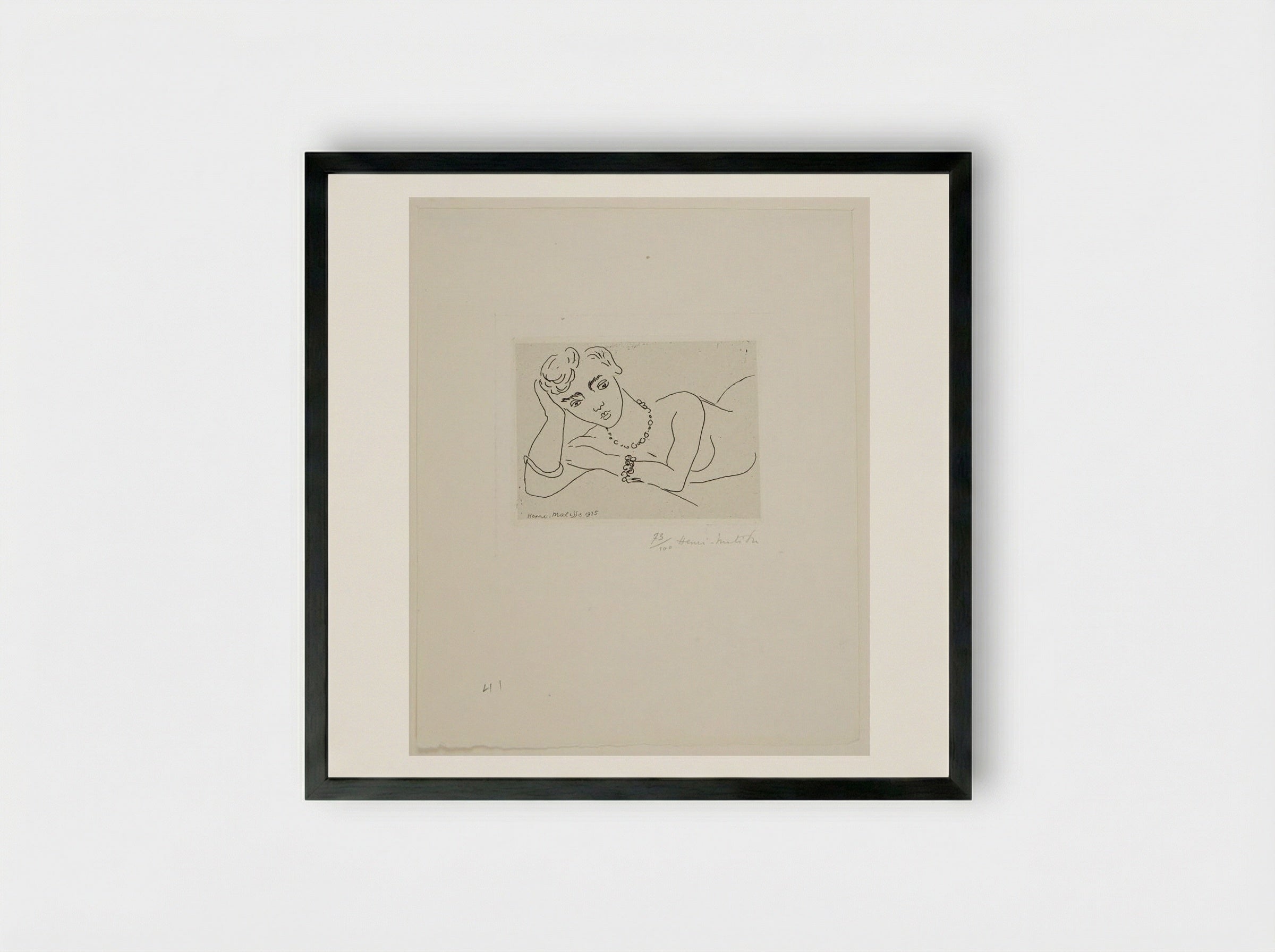 Woman Leaning on Her Elbow - Henri Matisse - Framed Print Black