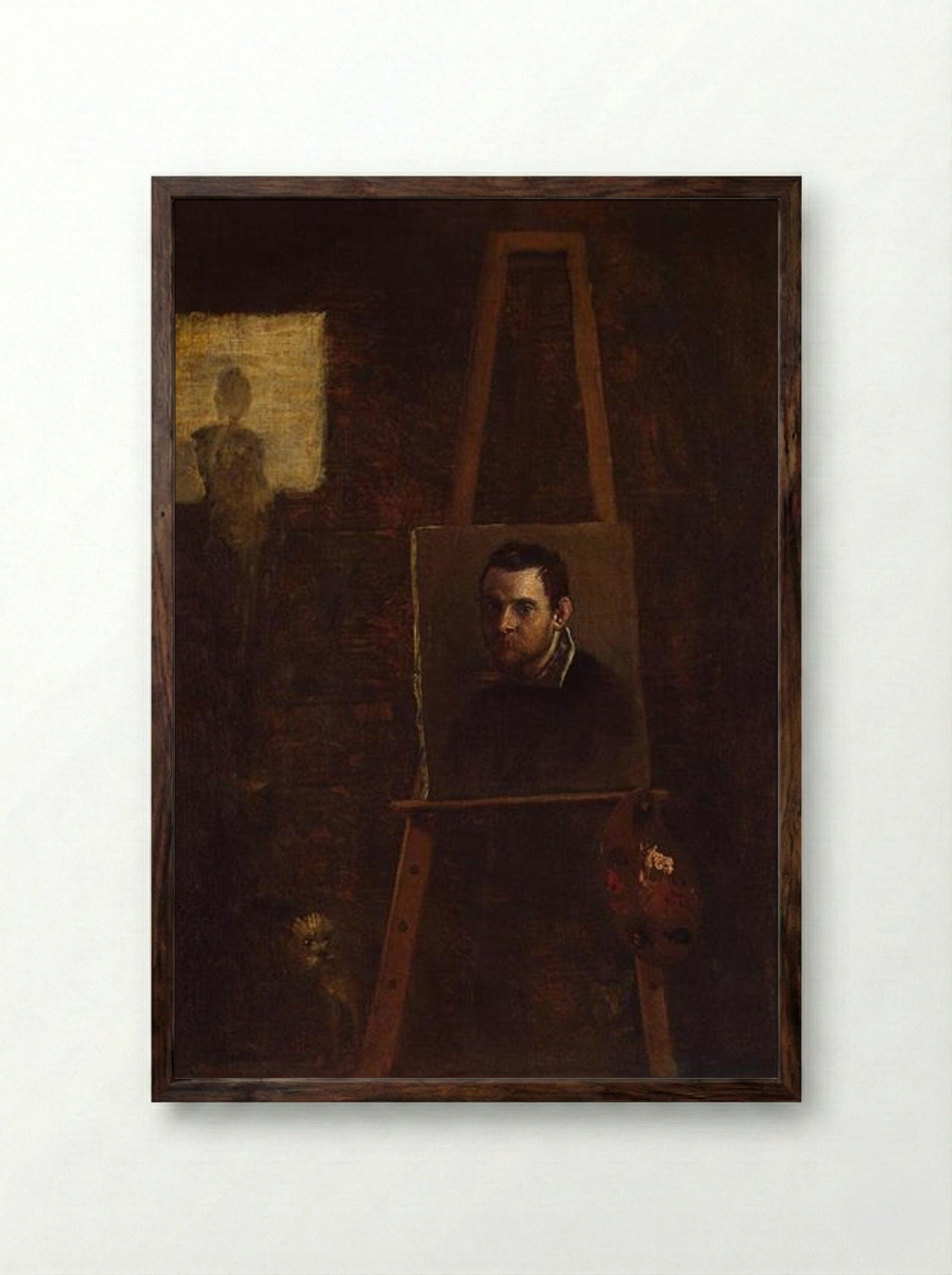 Self-portrait on an Easel in a Workshop - Annibale Carracci - Framed Print Dark Wood