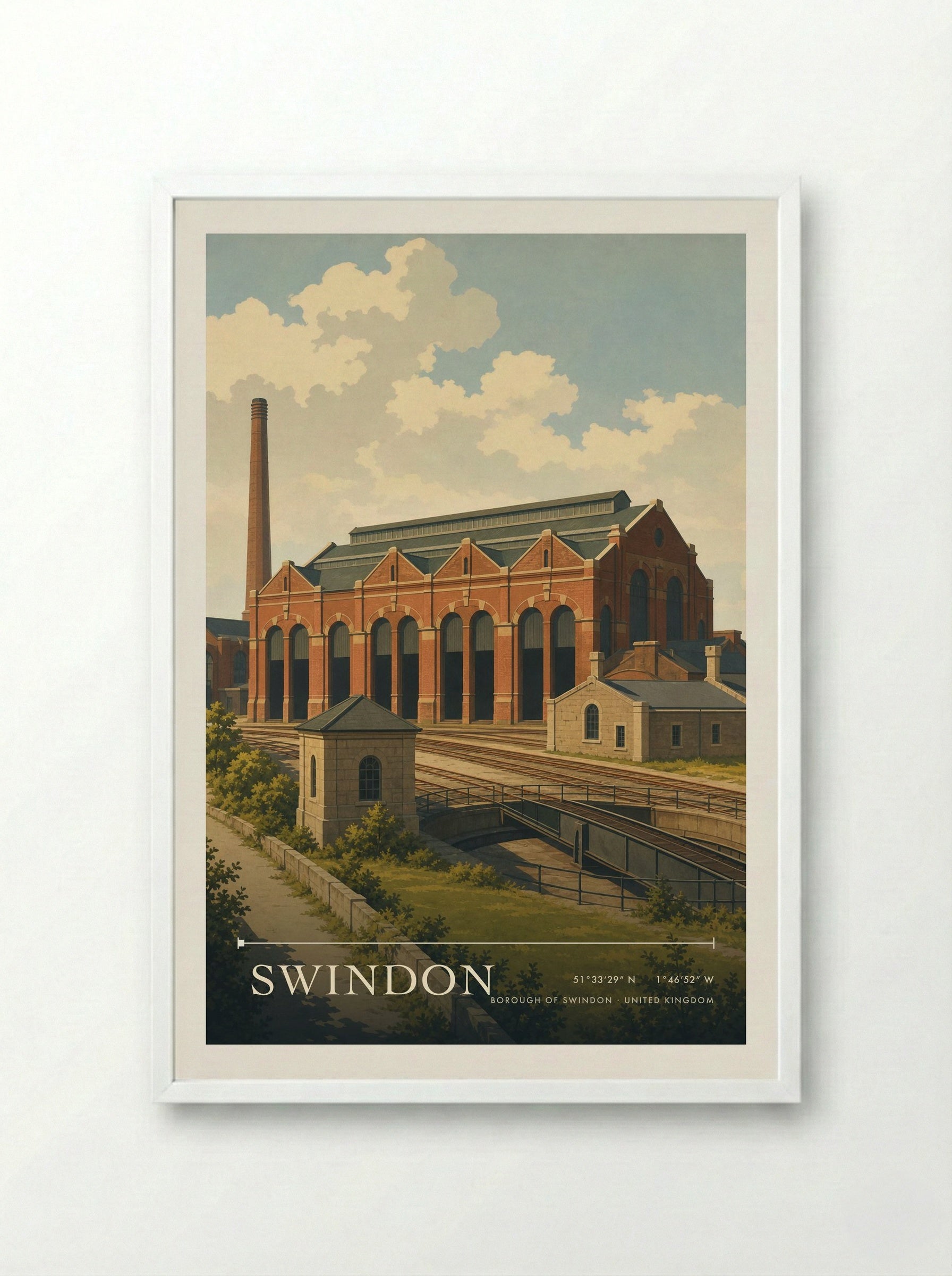 Swindon Borough of Swindon United Kingdom Travel Poster - Framed Print White