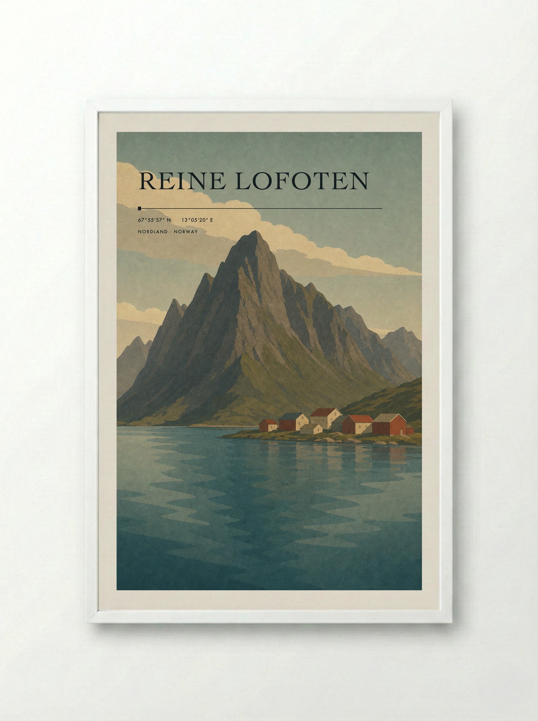 Reine Lofoten Travel Poster Artwork - Framed Print White