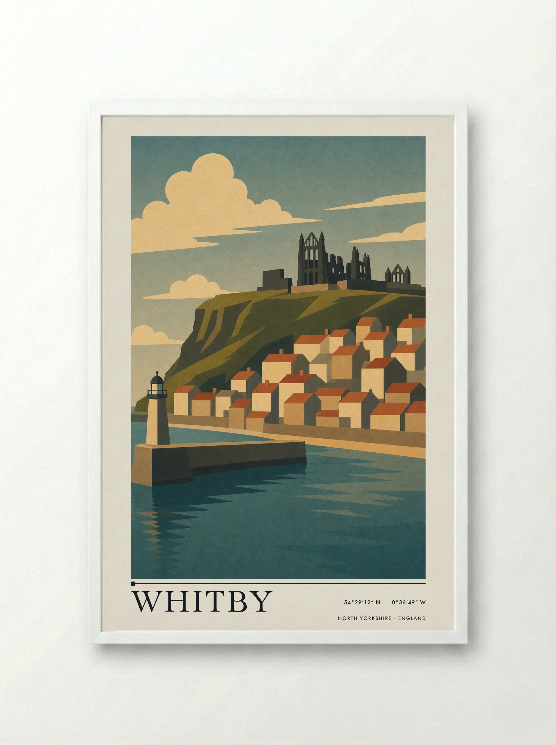 Whitby Yorkshire Travel Poster - Framed Print White