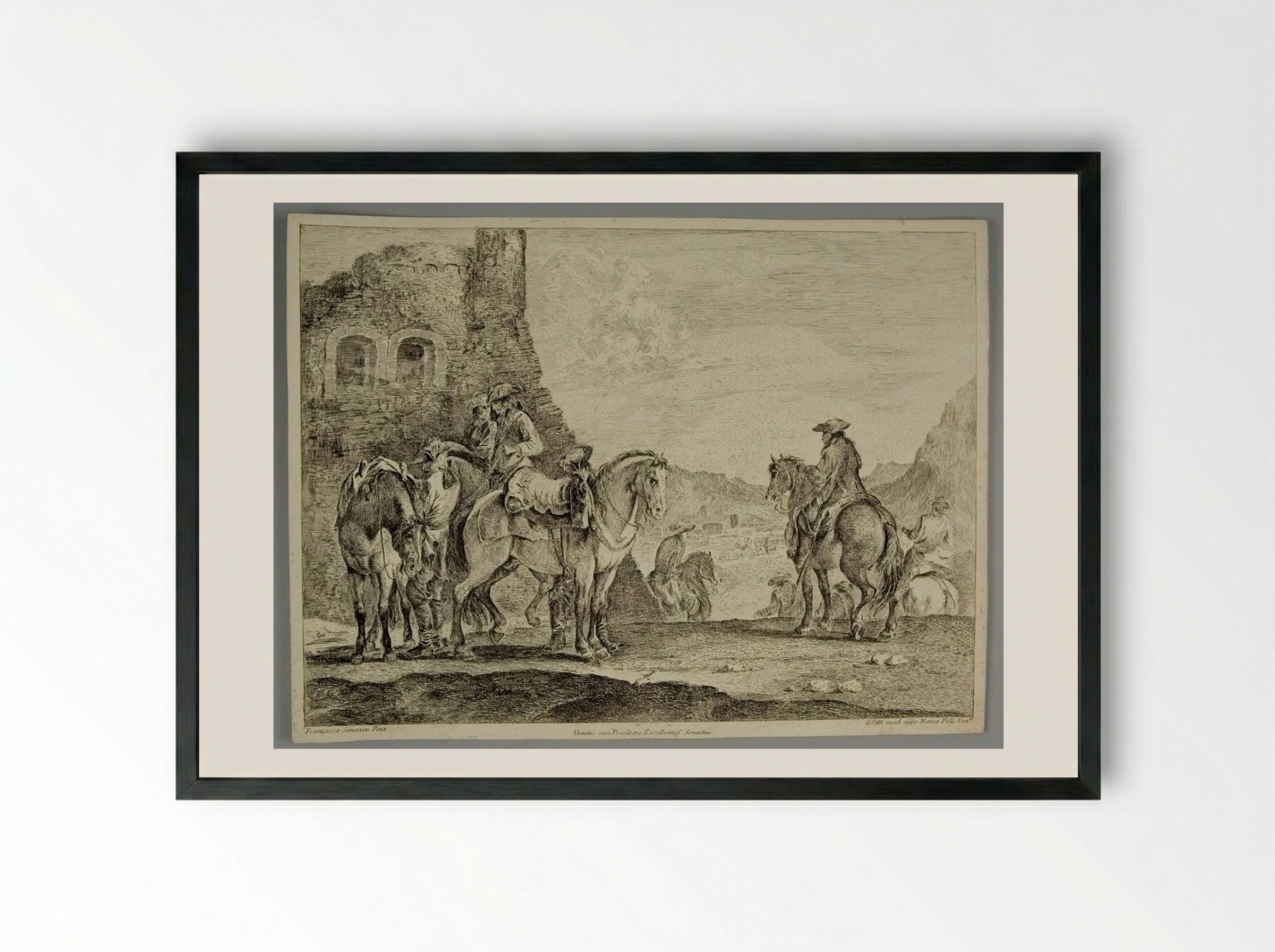 Horsemen Near a Ruin - Domenico Bernardo Zilotti - Framed Print Black