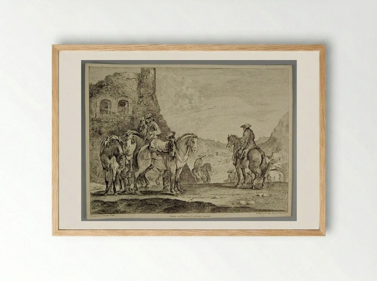 Horsemen Near a Ruin - Domenico Bernardo Zilotti - Framed Print Wood