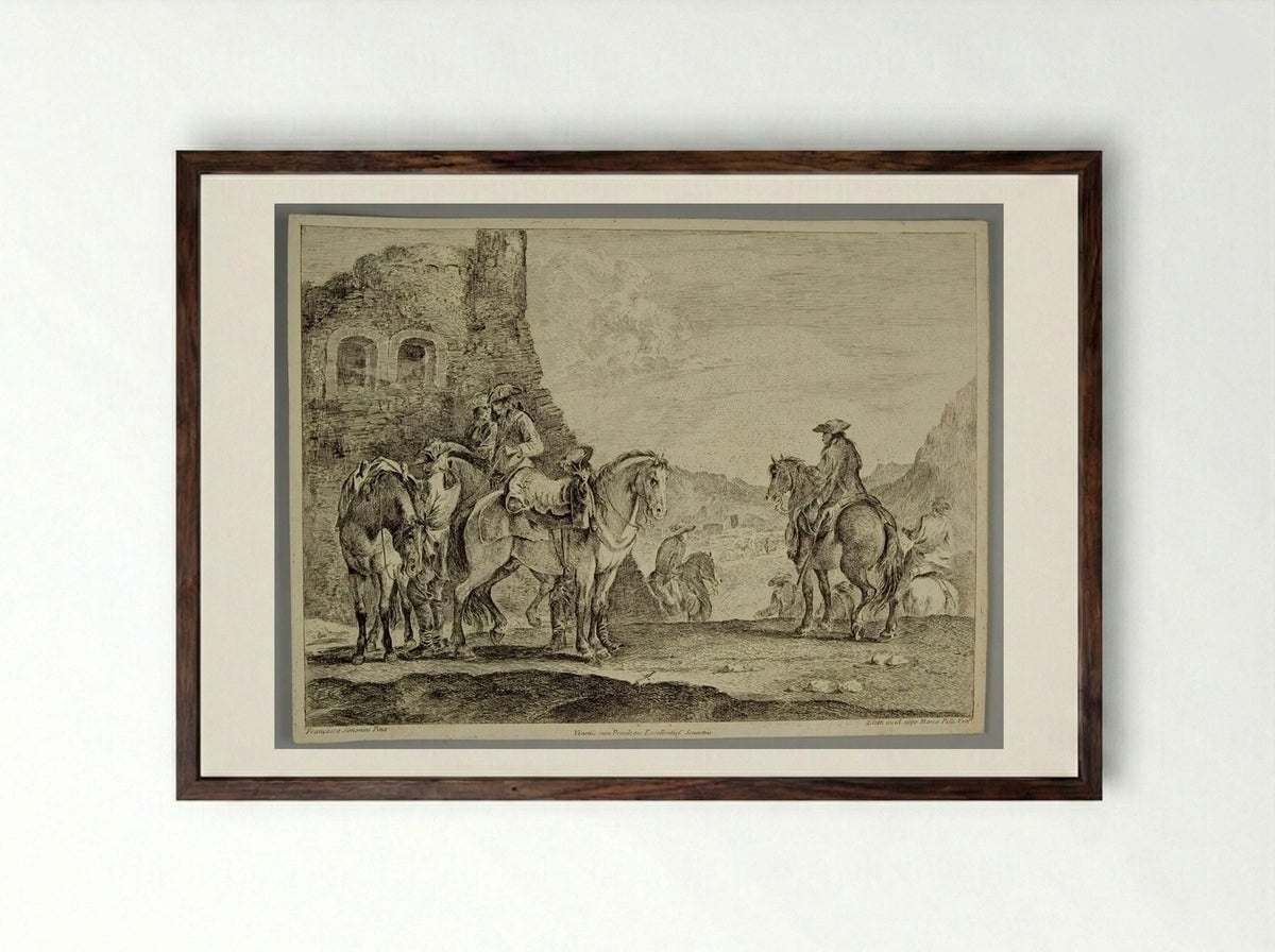 Horsemen Near a Ruin - Domenico Bernardo Zilotti - Framed Print Dark Wood