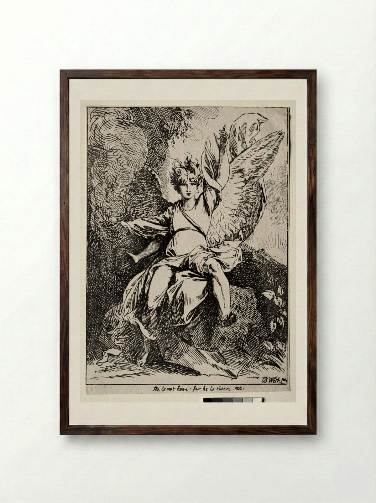 The Angel at the Tomb of Christ - Benjamin West - Framed Print Dark Wood