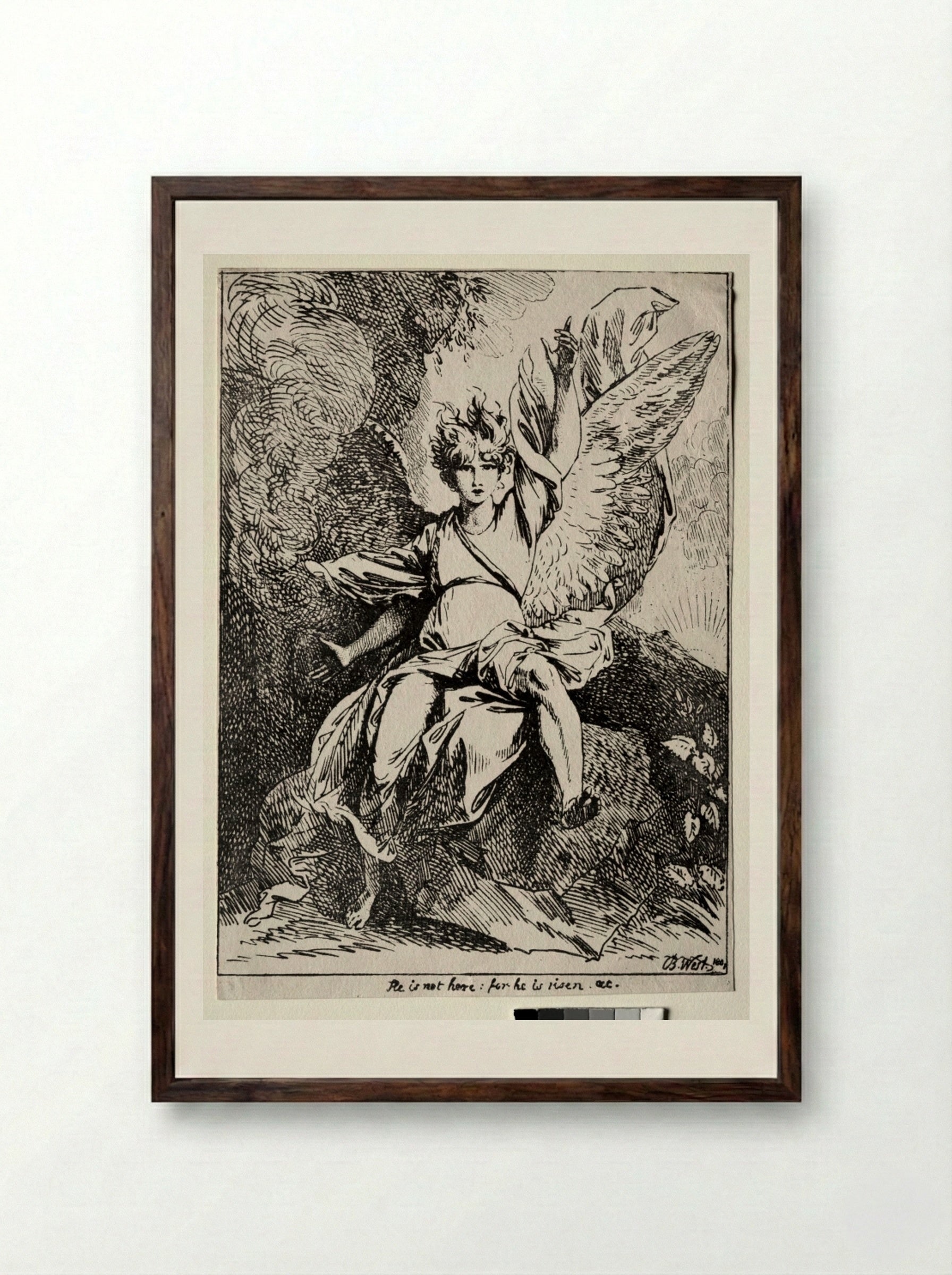 The Angel at the Tomb of Christ - Benjamin West - Framed Print Dark Wood