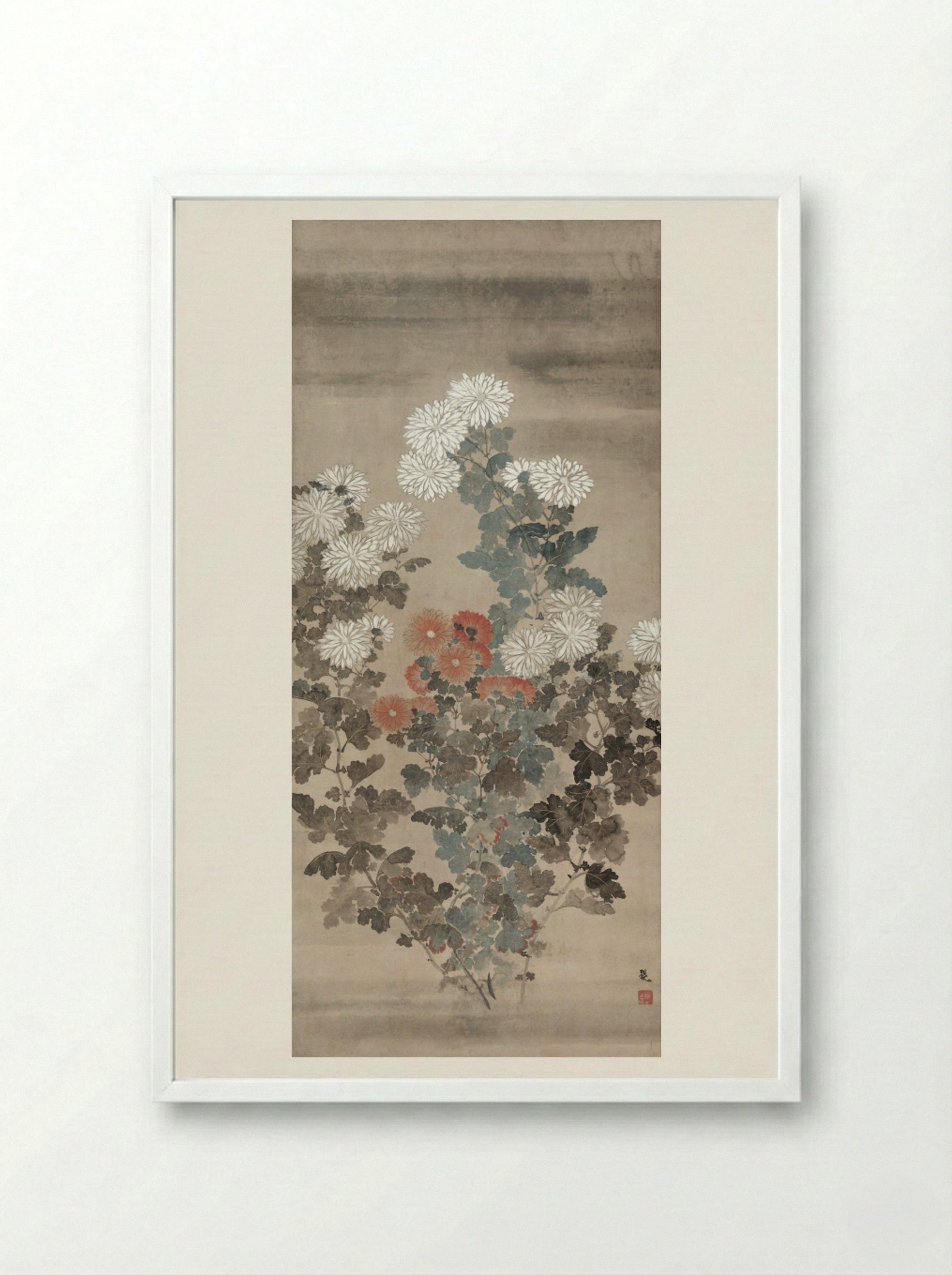 Chrysanthemums - Kitagawa Sōsetsu - Framed Print White
