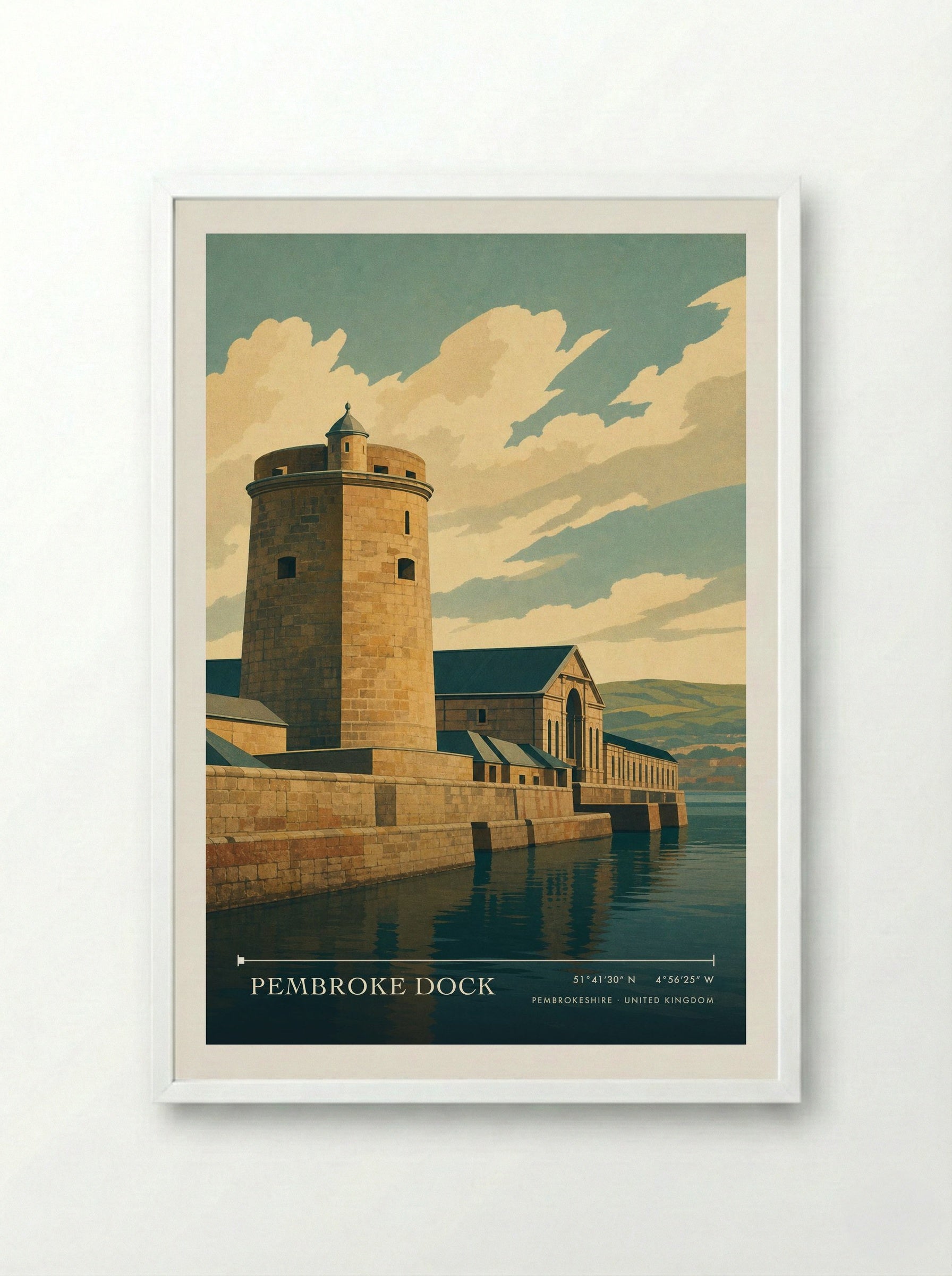 Pembroke Dock Pembrokeshire United Kingdom Travel Poster - Framed Print White