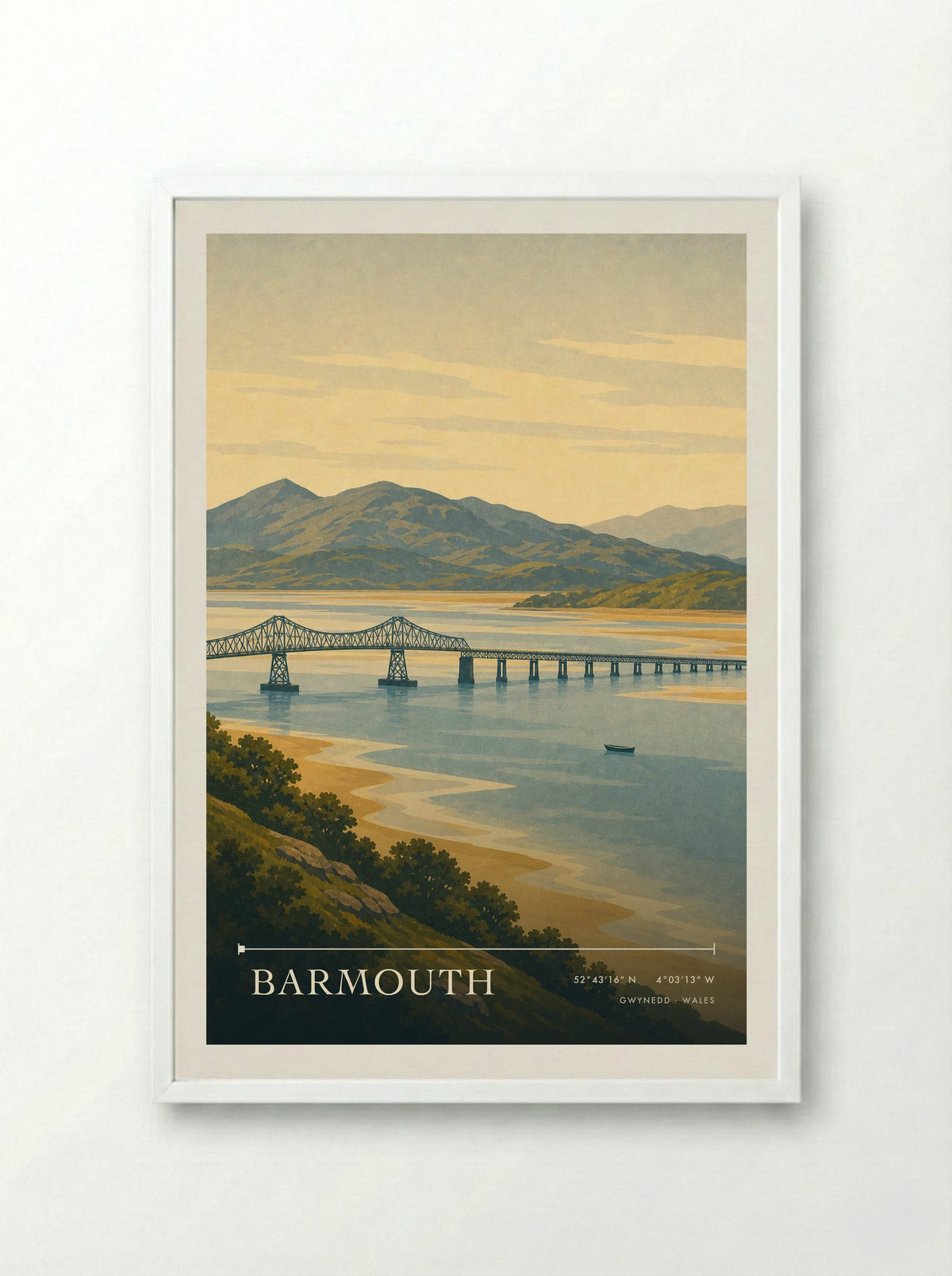 Barmouth Travel Poster Artwork - Framed Print White