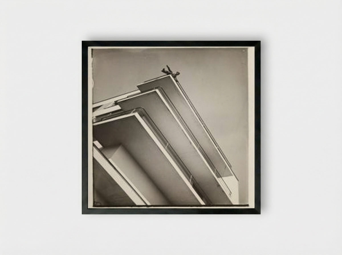Xanti Schawinsky on a Bauhaus Balcony - László Moholy-Nagy - Framed Print Black