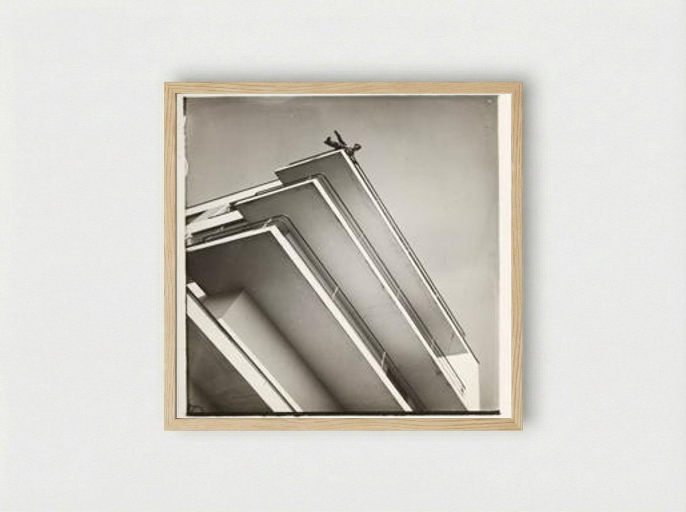 Xanti Schawinsky on a Bauhaus Balcony - László Moholy-Nagy - Framed Print Wood