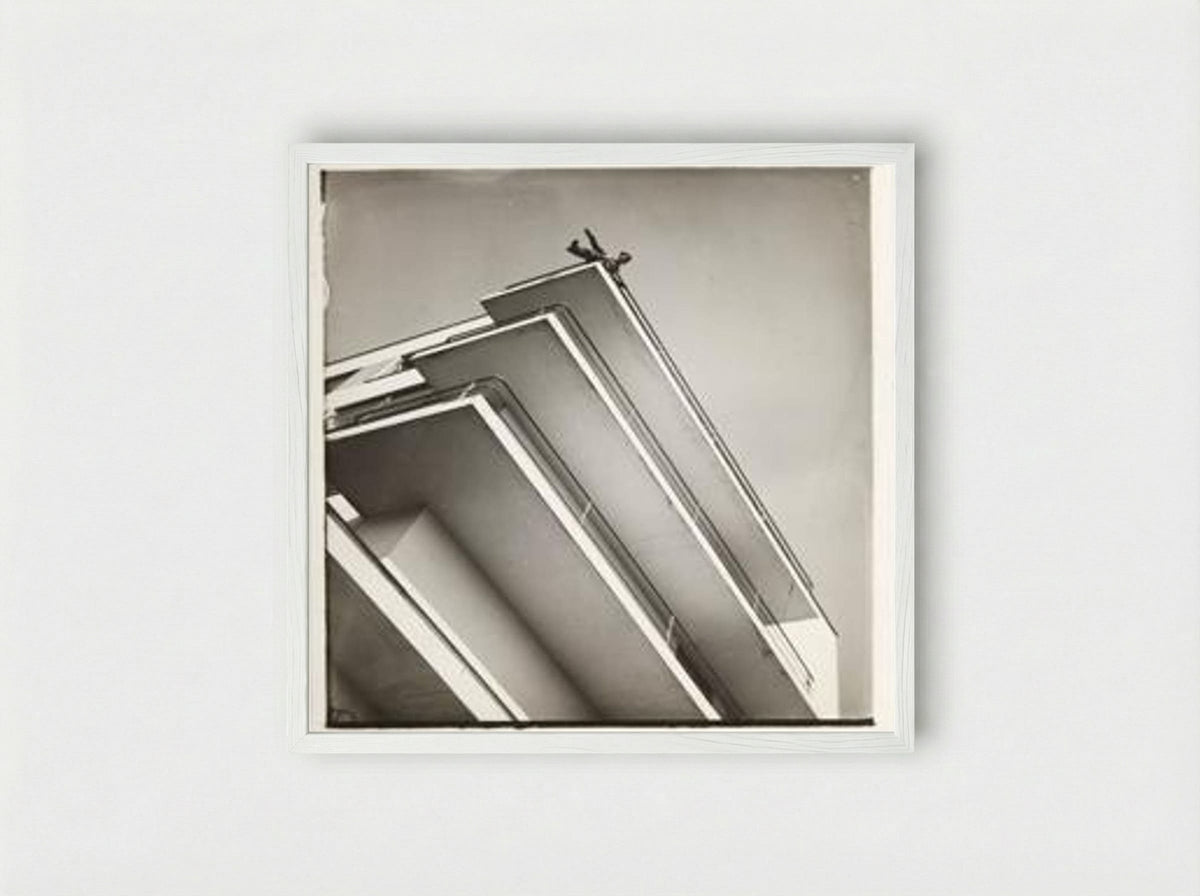 Xanti Schawinsky on a Bauhaus Balcony - László Moholy-Nagy - Framed Print White