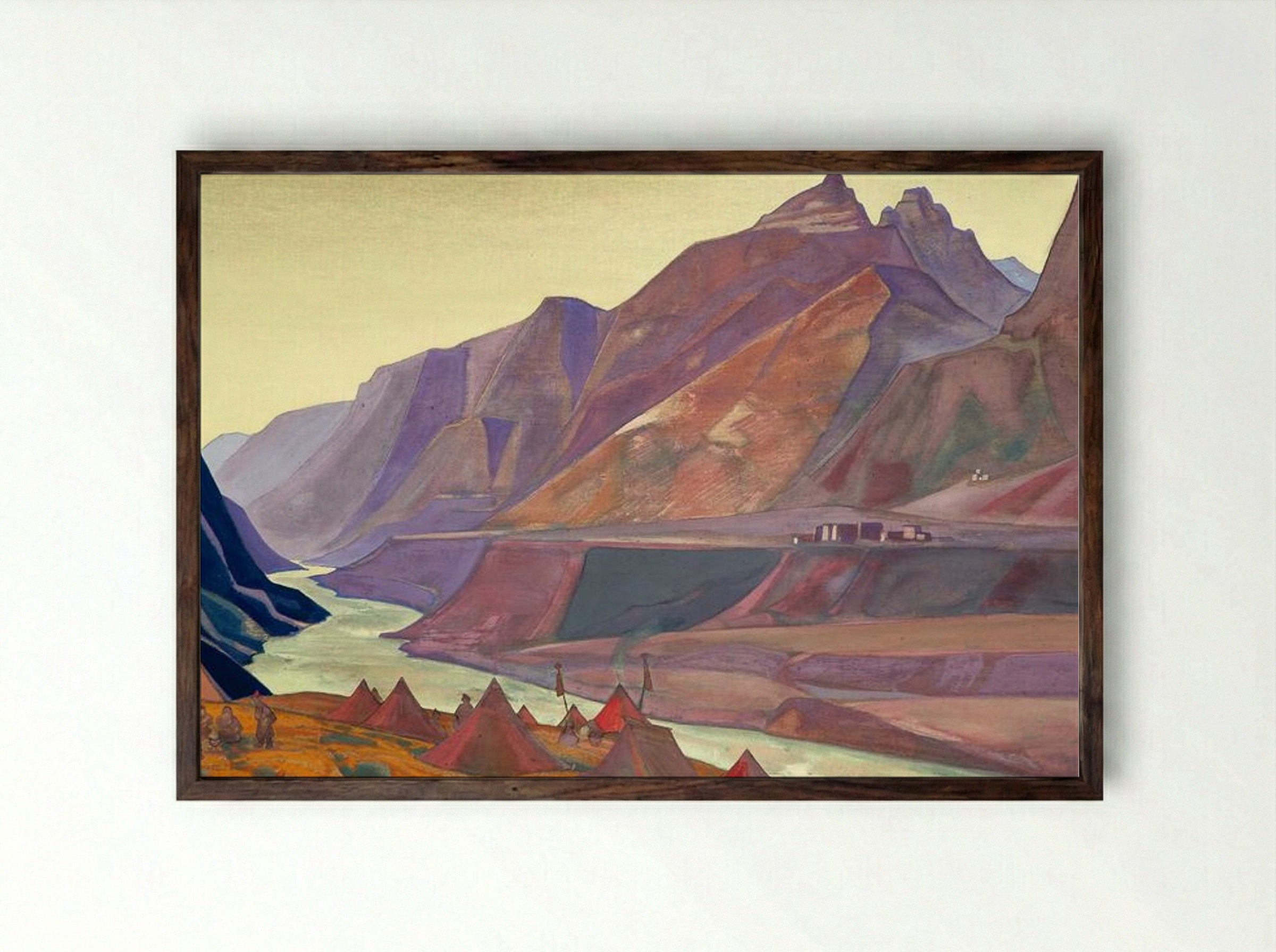 Koksar Camp - Nicholas Roerich - Framed Print Dark Wood