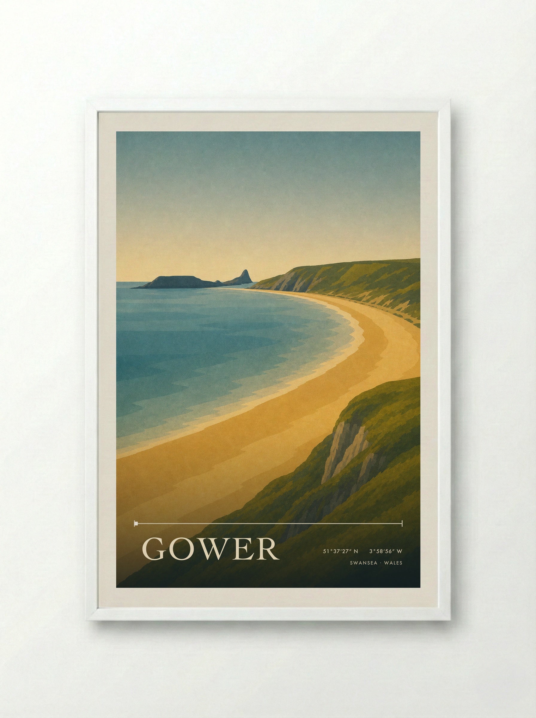 Gower Travel Poster - Framed Print White