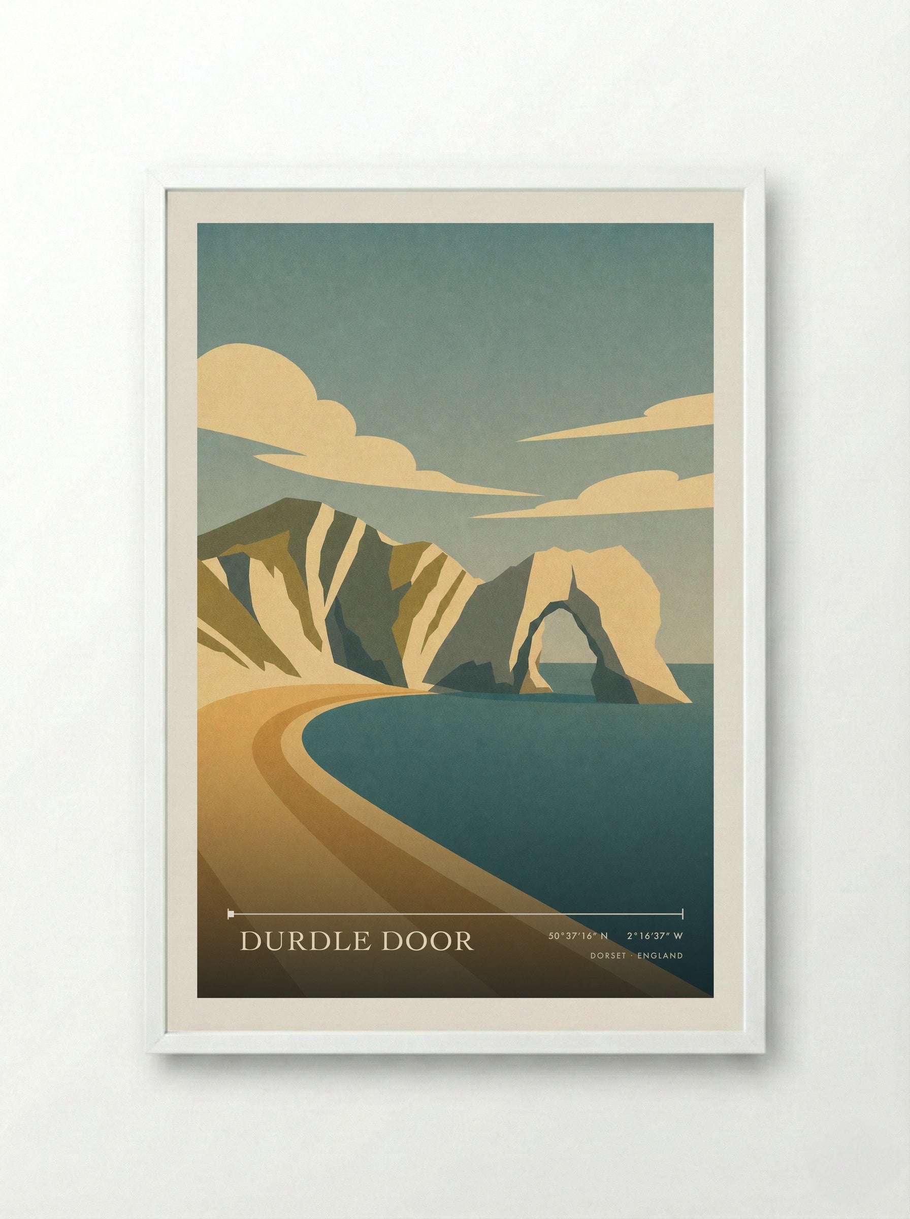 Durdle Door Dorset Travel Poster - Framed Print White