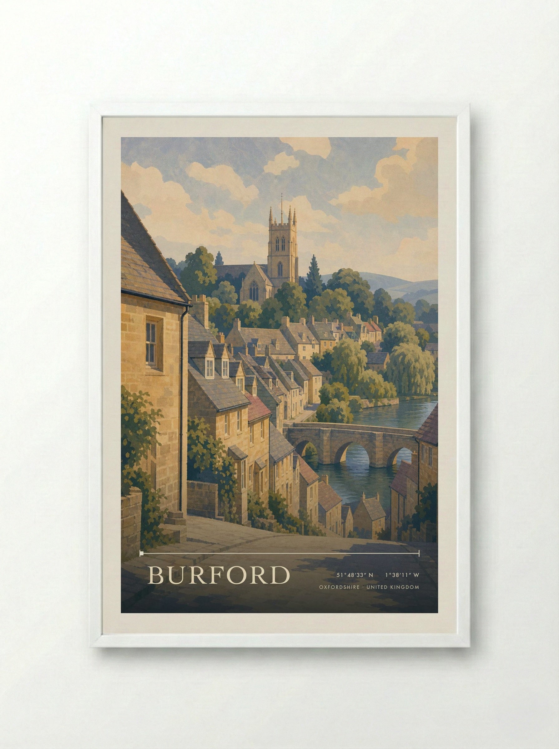 Burford Oxfordshire United Kingdom Travel Poster - Framed Print White